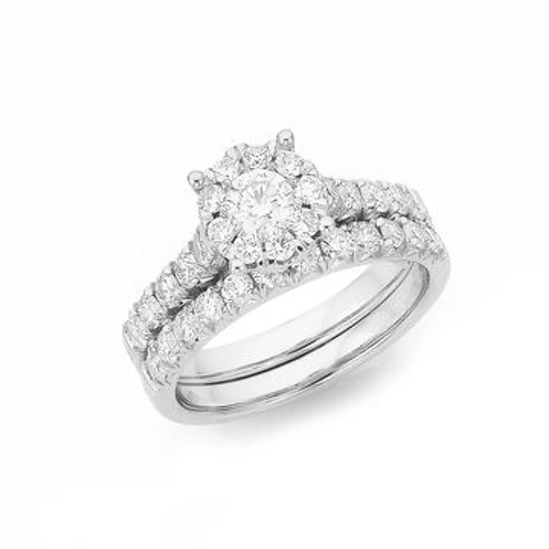 18ct White Gold Diamond Cluster Bridal Set