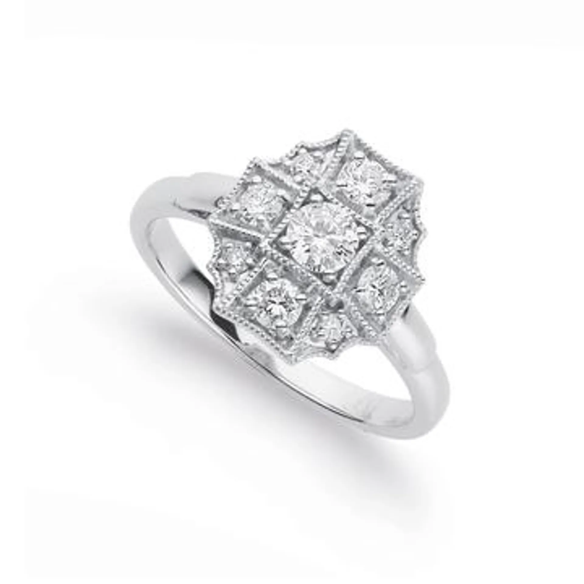 9ct White Gold, Diamond Art Deco Ring TDW=.50ct