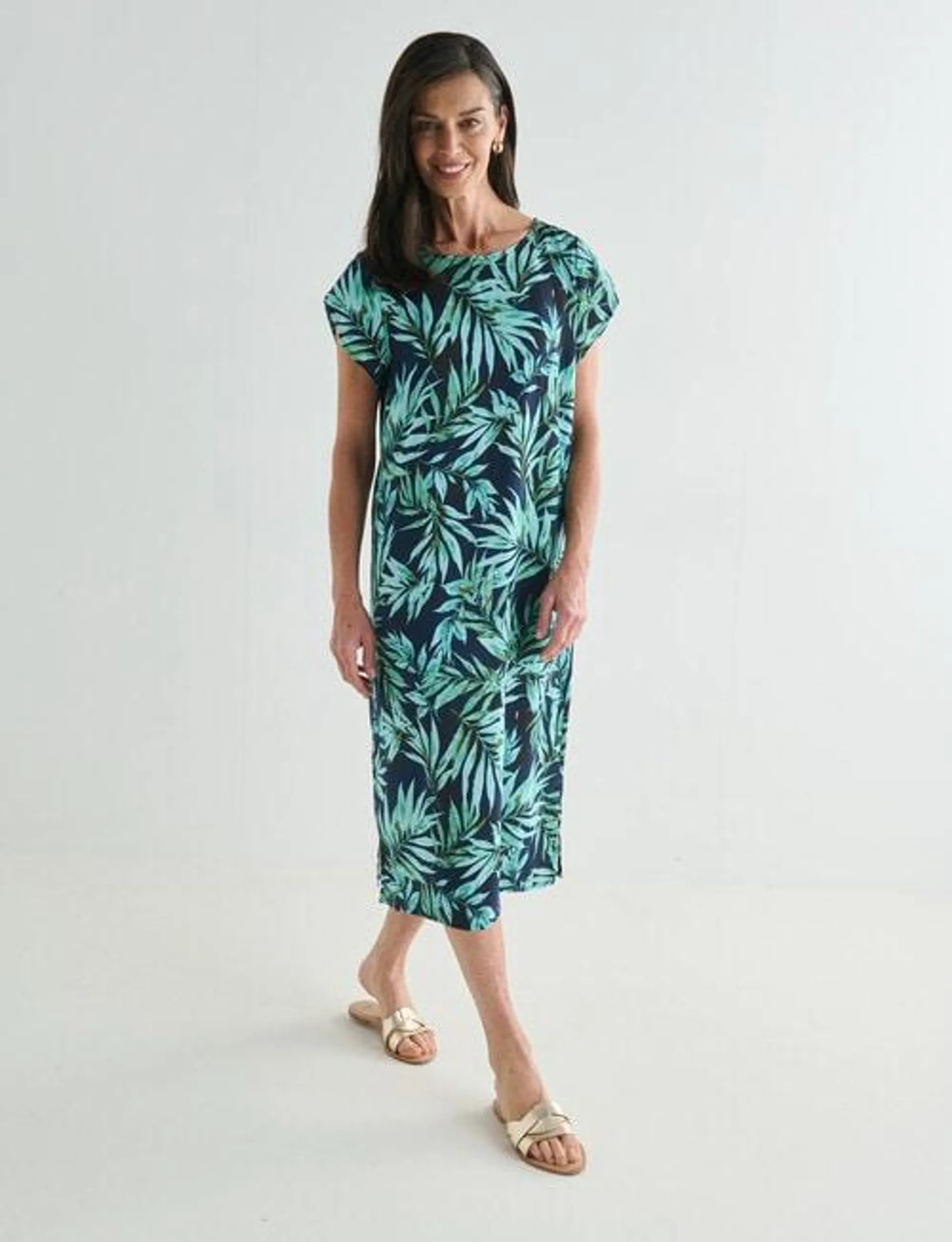 Ella J Leaf Summer Dress, Navy