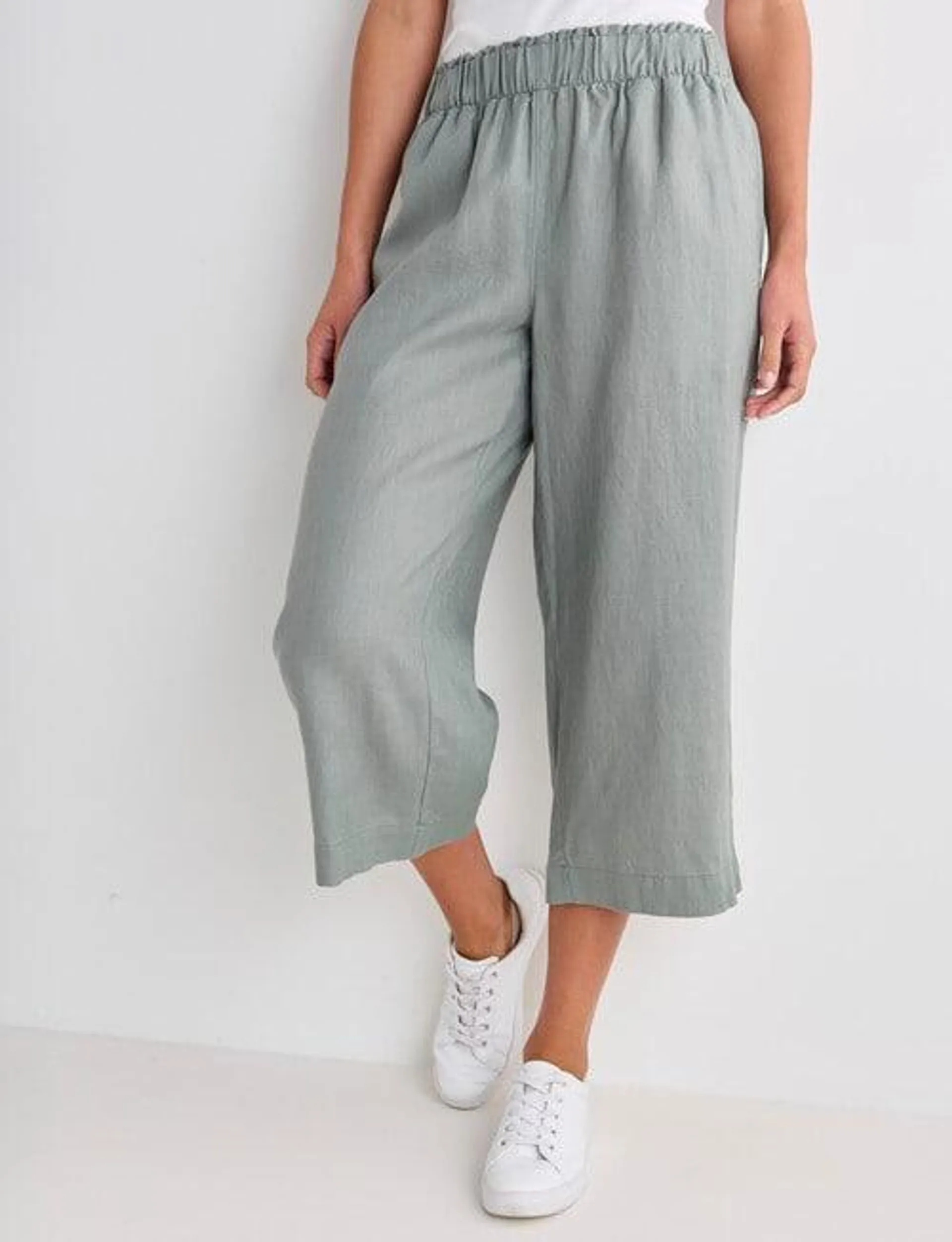 Zest Essential Linen Crop Pant, Sage