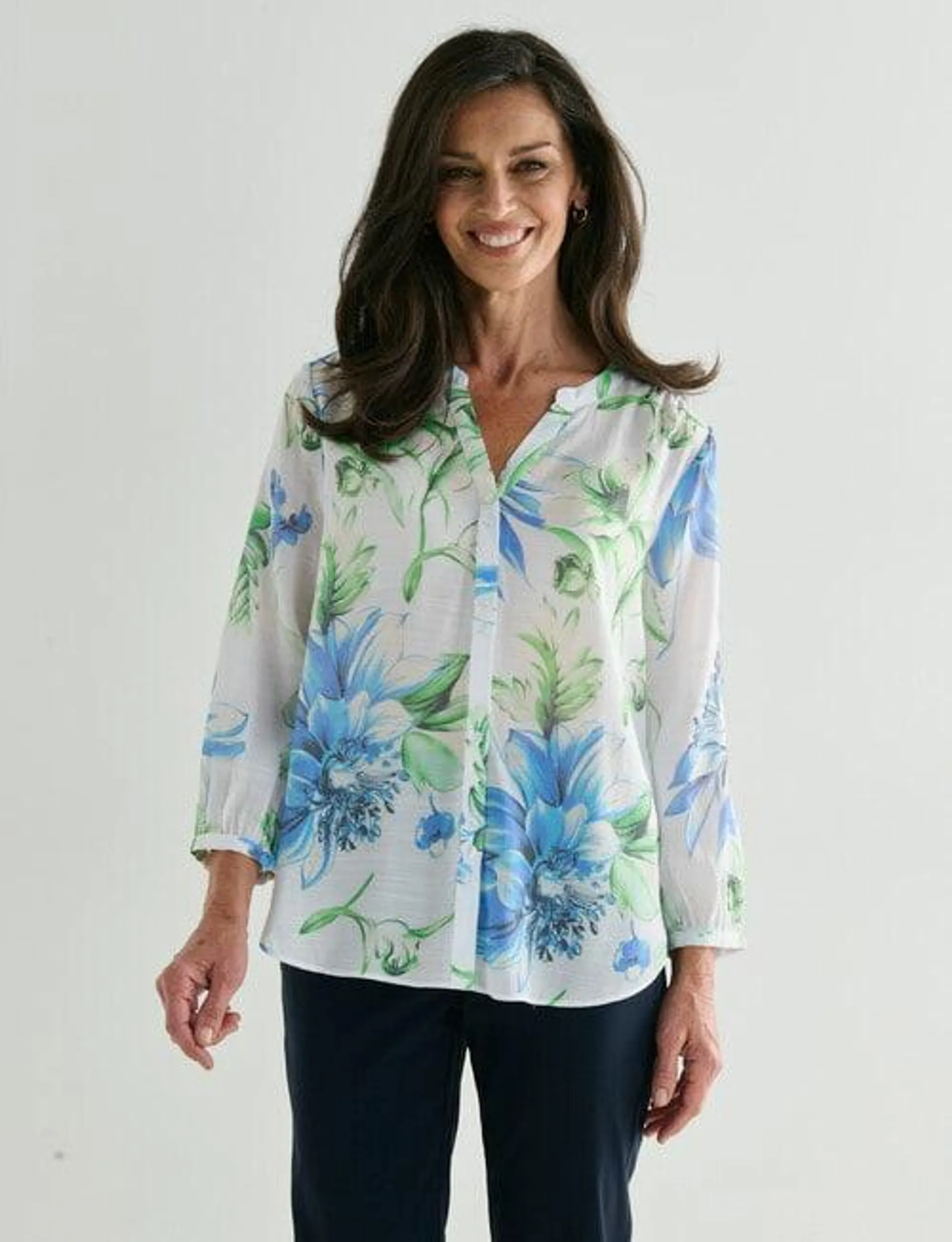 Ella J Pleat Detail Shirt, Lime & Blue