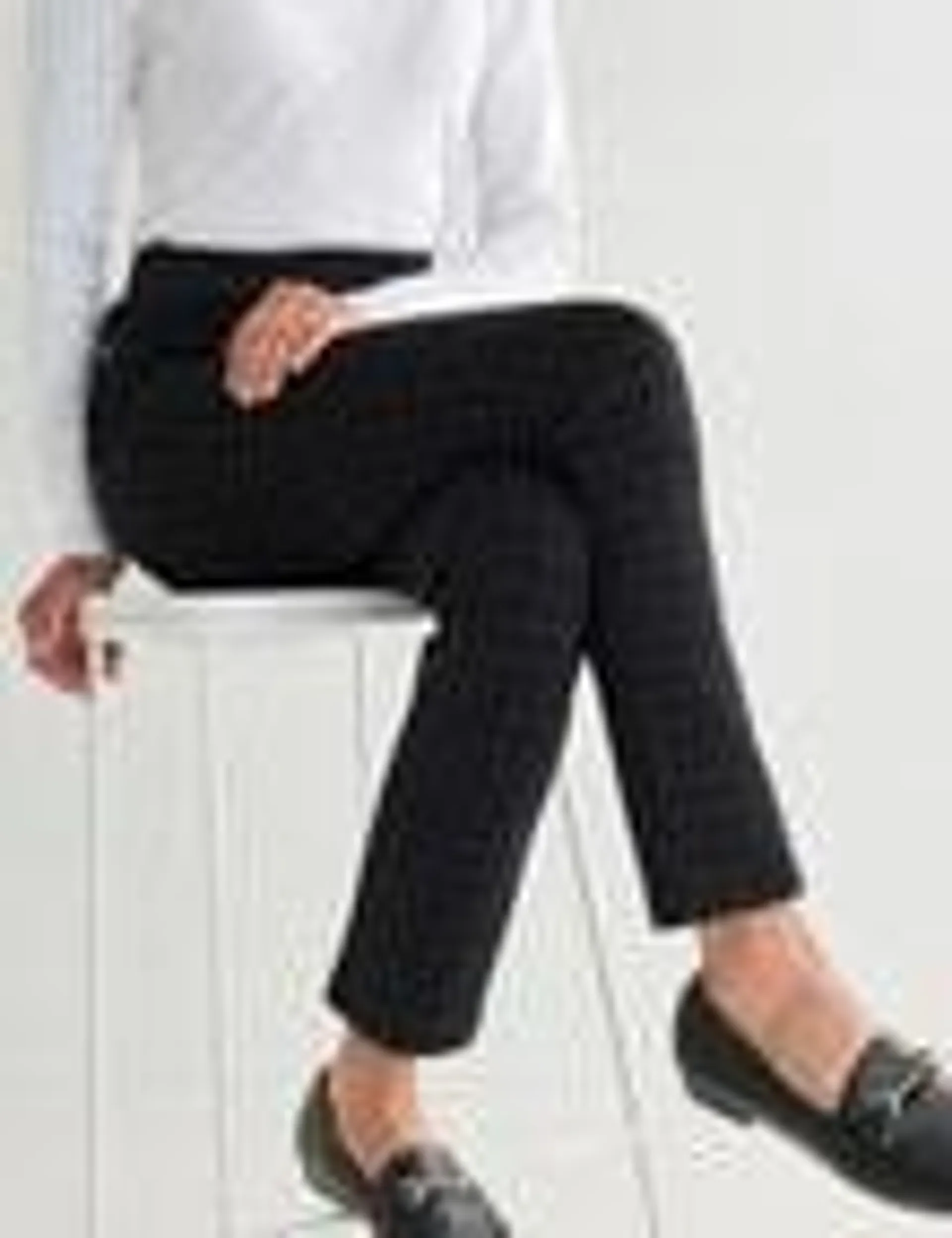 Ella J Ponte Check Slim Leg Jean, Black