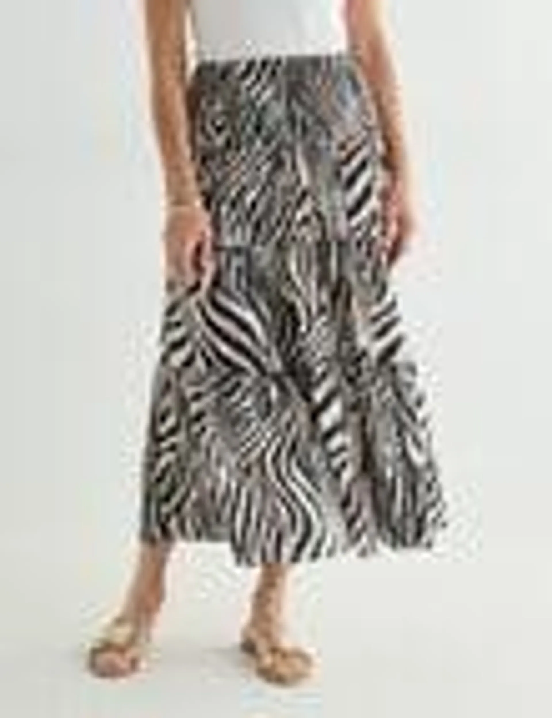 Ella J Zebra Print Shirred Waist Tiered Skirt, Cream