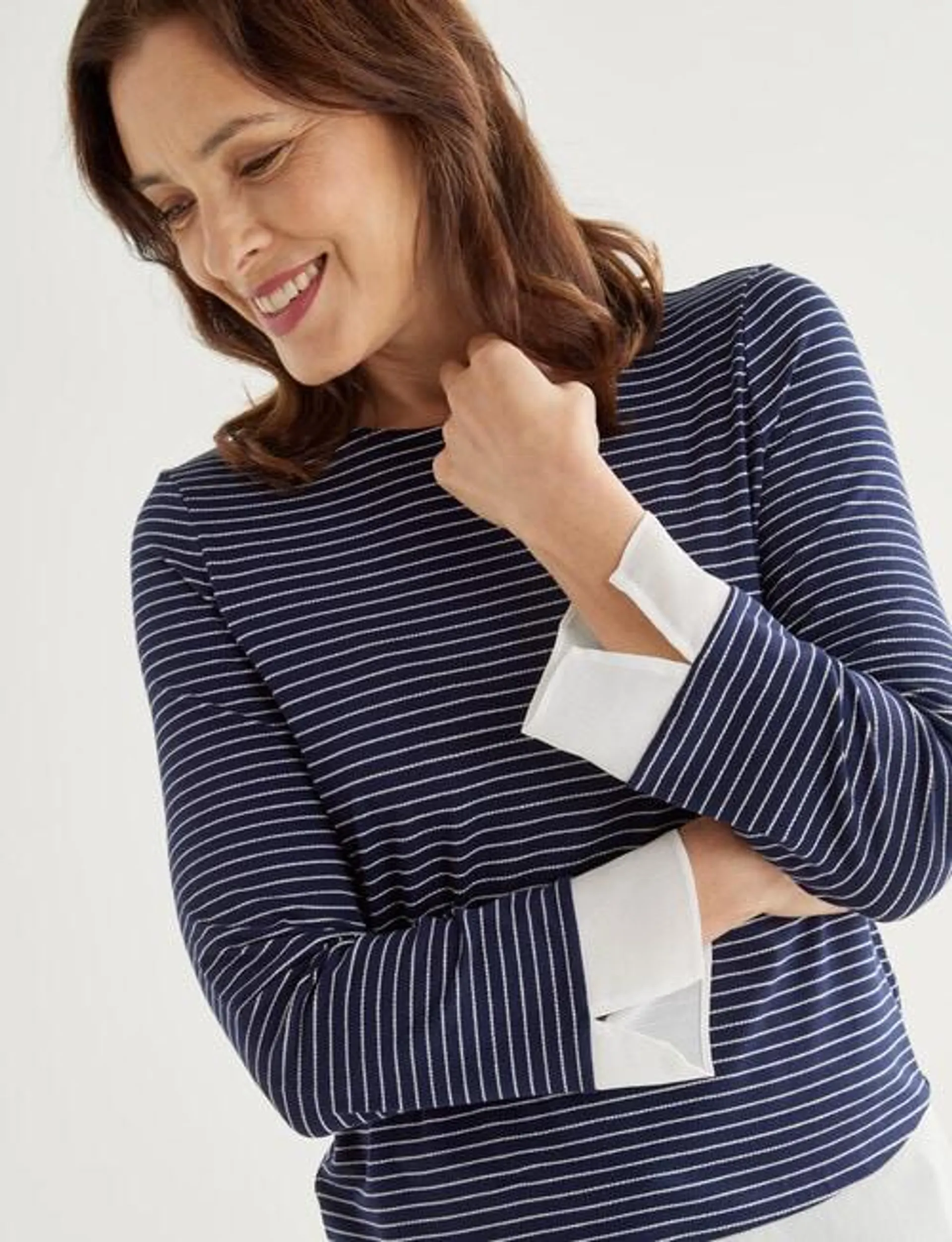 Ella J Two-in-One Top, Navy Stripe