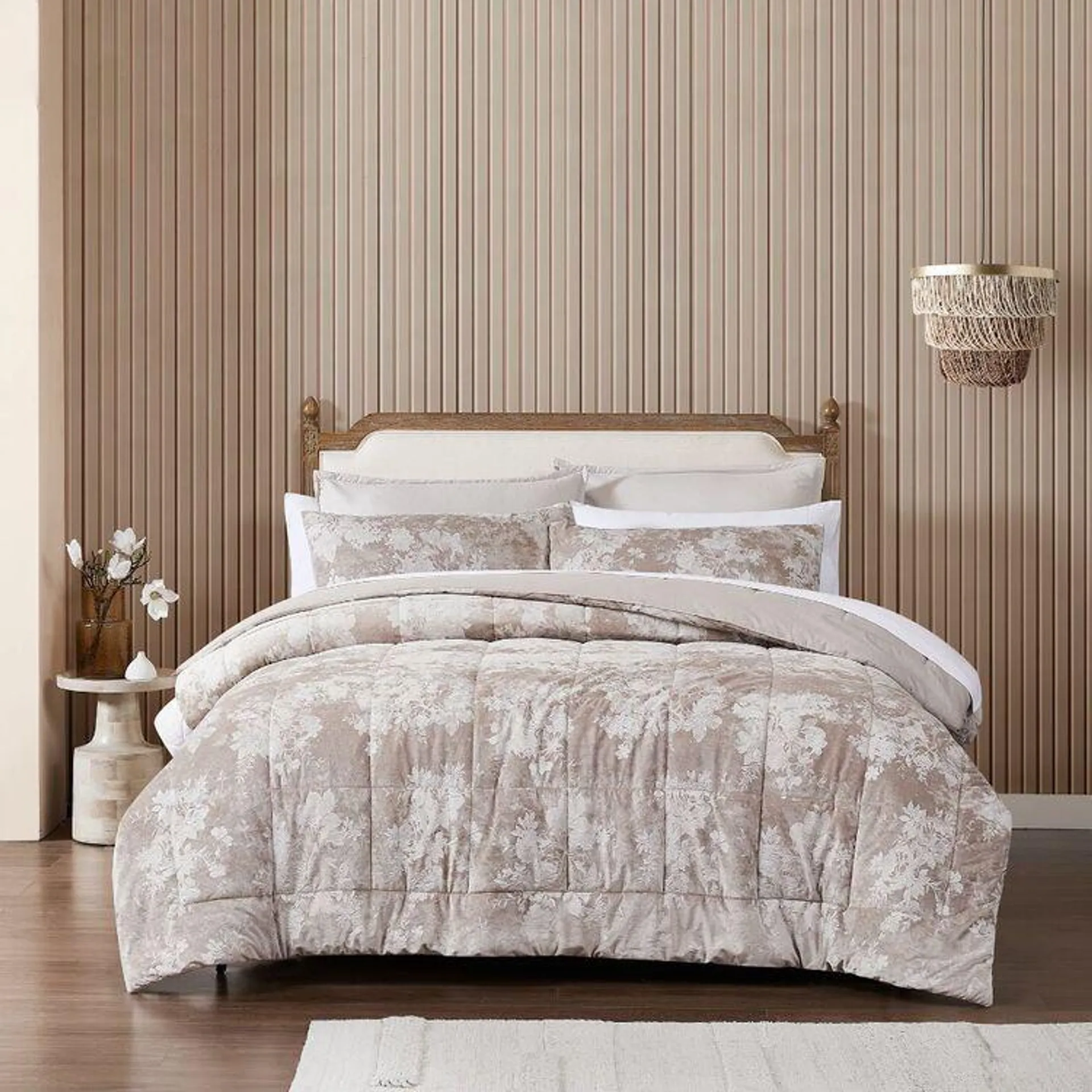 KOO Pearl Velvet Comforter Set Stone