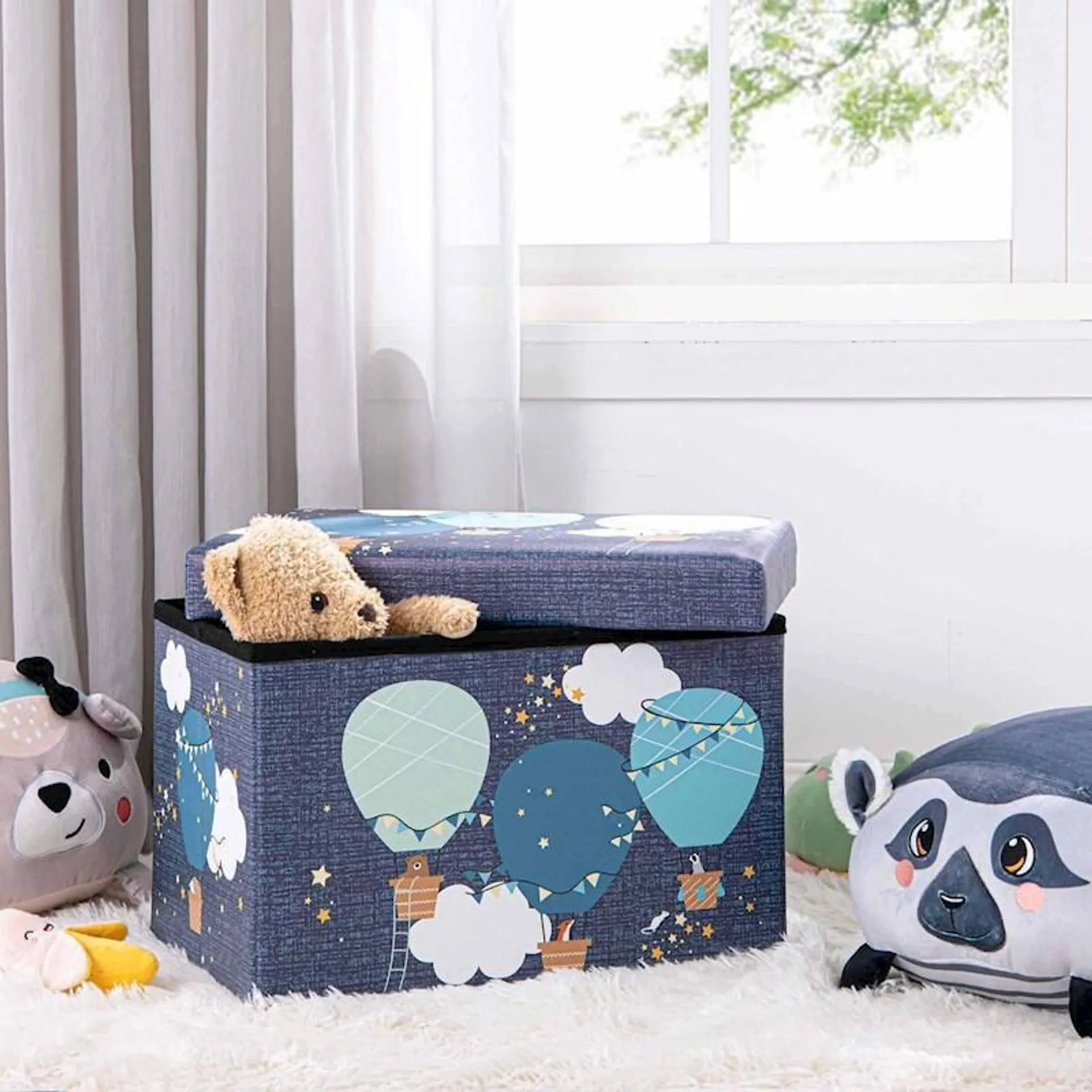 Twill & Co Kid's Storage Box Animals in Balloons Navy