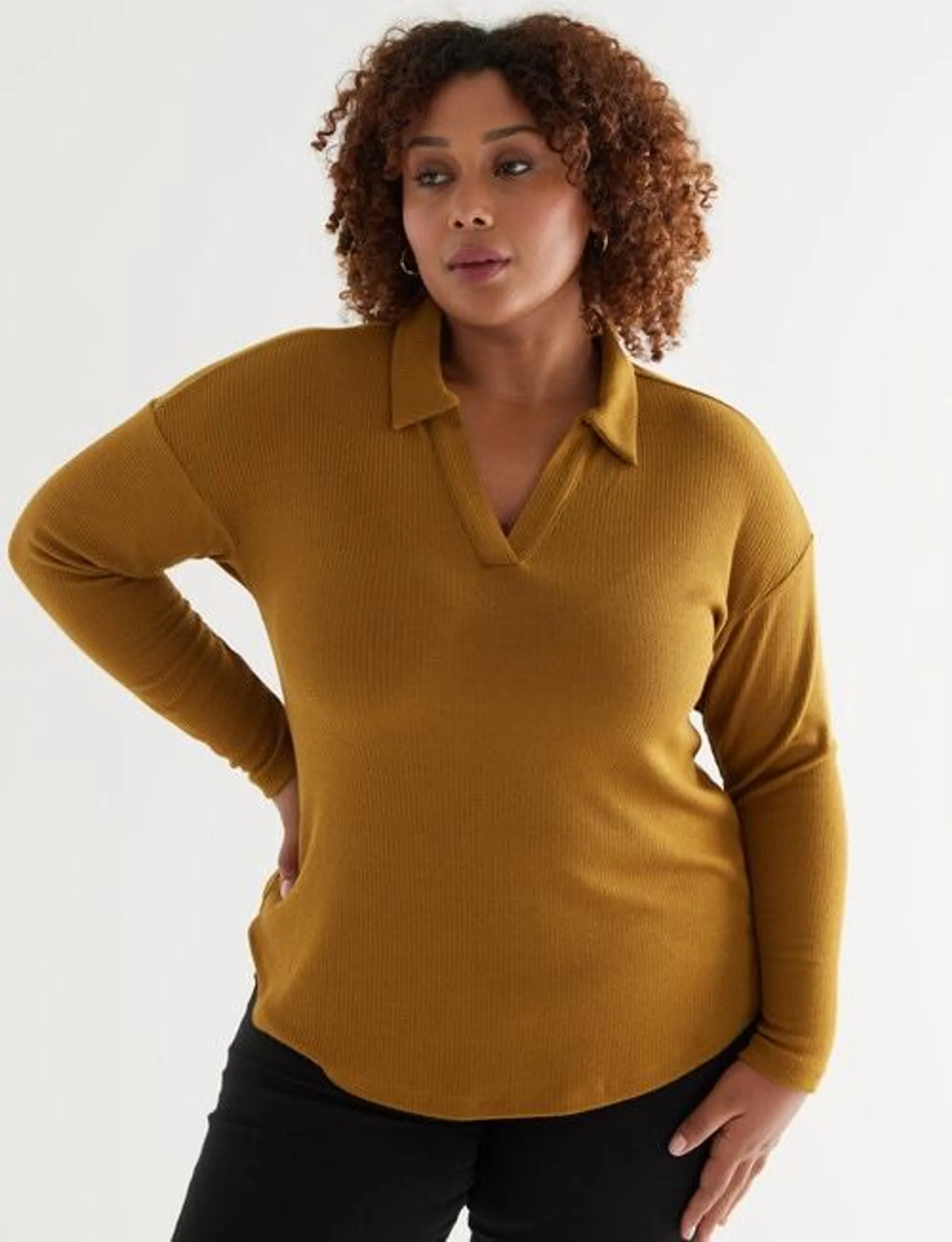 Studio Curve Supersoft Collared Top, Rust