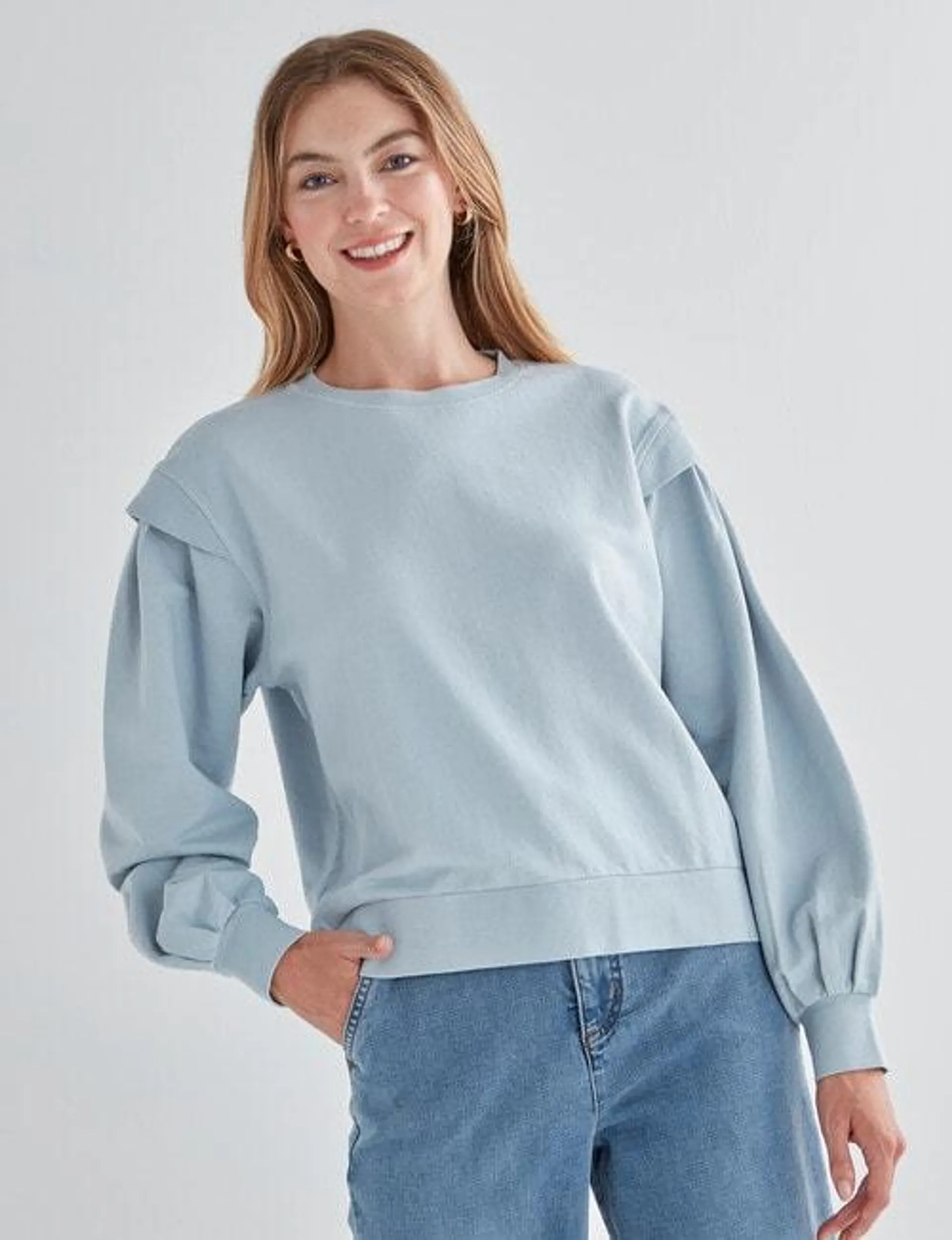 Zest Crew Puff Sleeve Sweat Top, Sky