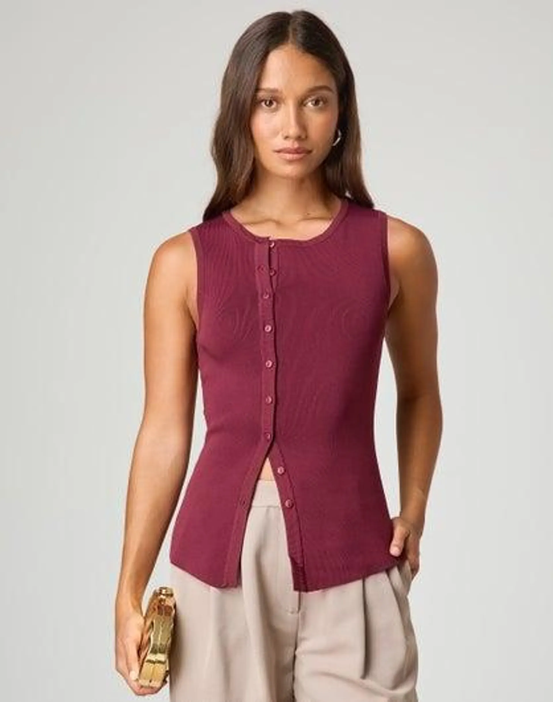 Asymmetrical Button Up Knit Top