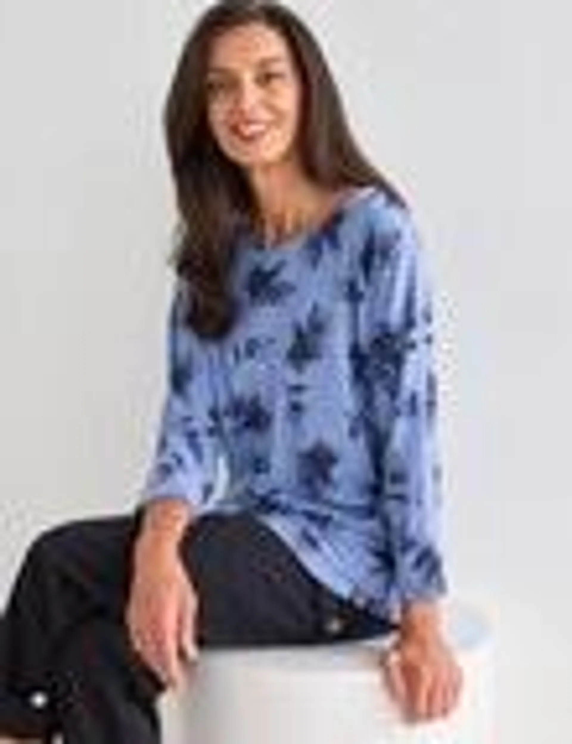 Ella J Soft Touch Floral Batwing Top, Blue