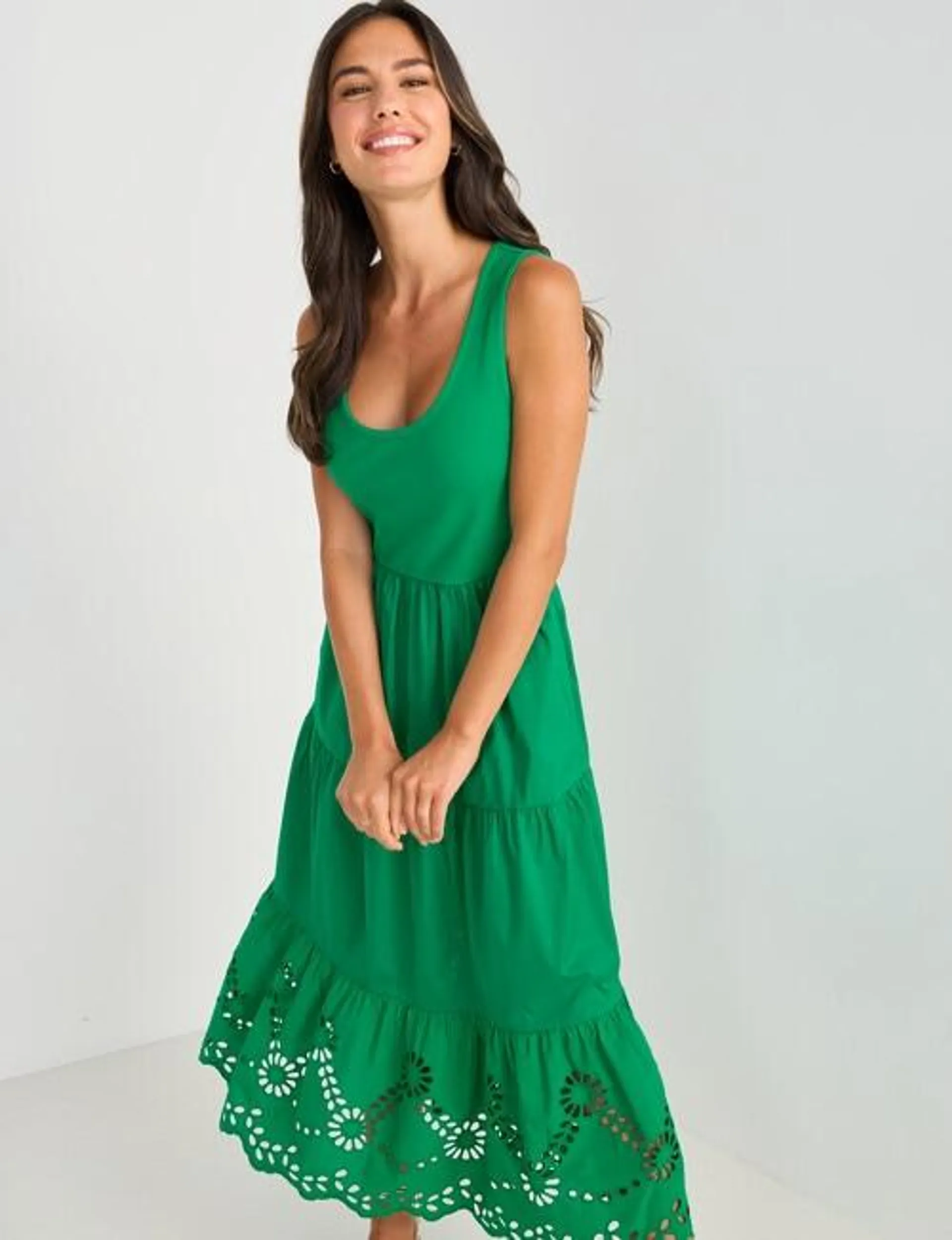 Whistle Rib Bodice Sun Dress, Jade