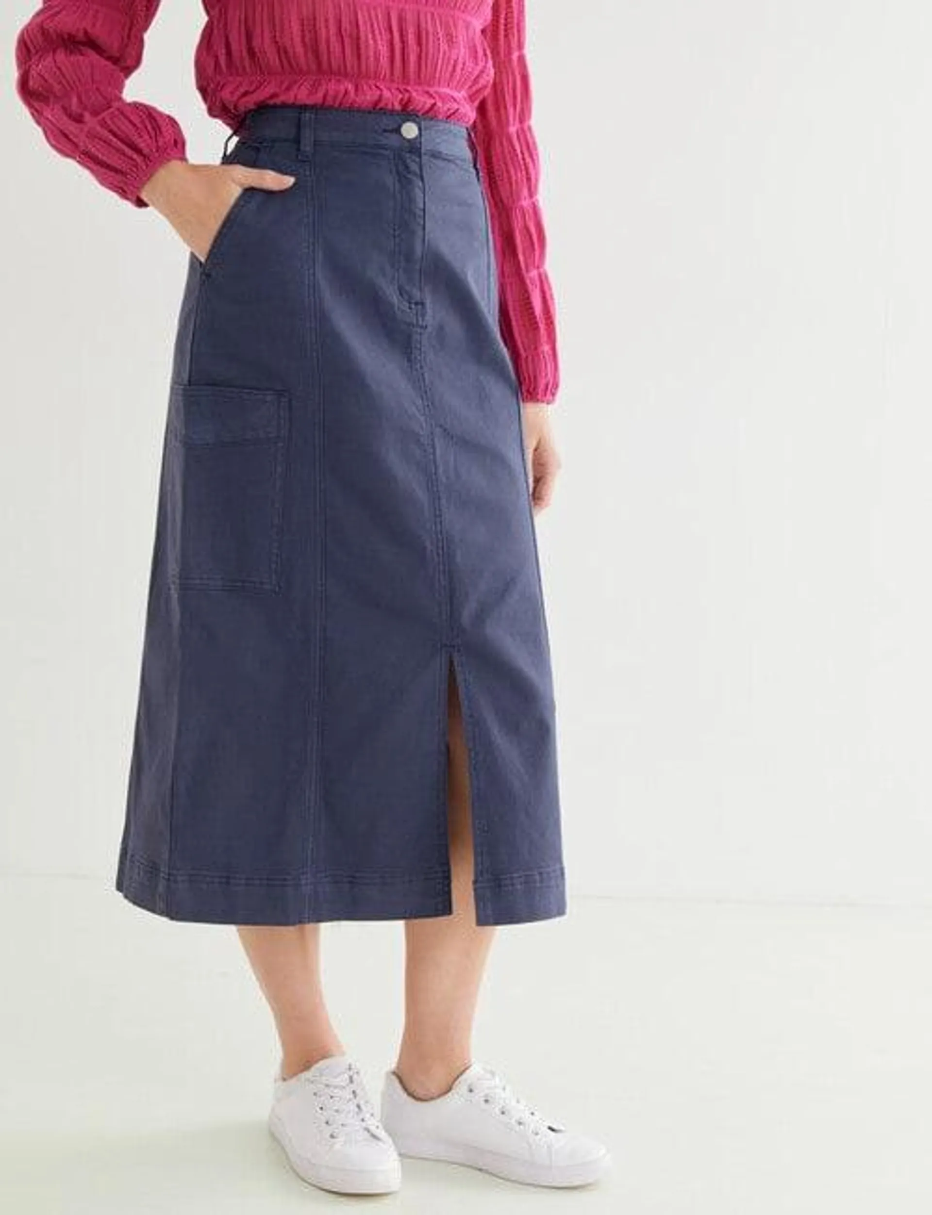 Zest Cargo Midi Skirt, Washed Navy