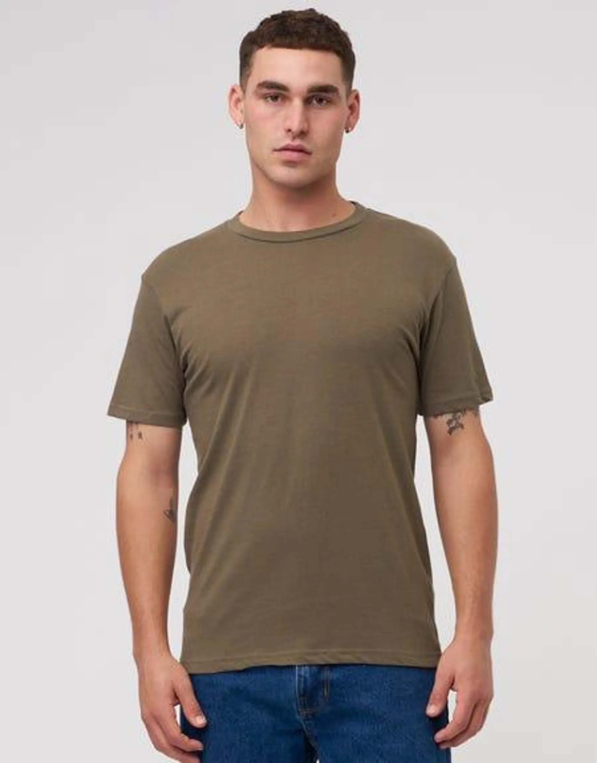 Organic Crew Neck Basic T Shirt in Olive Marl