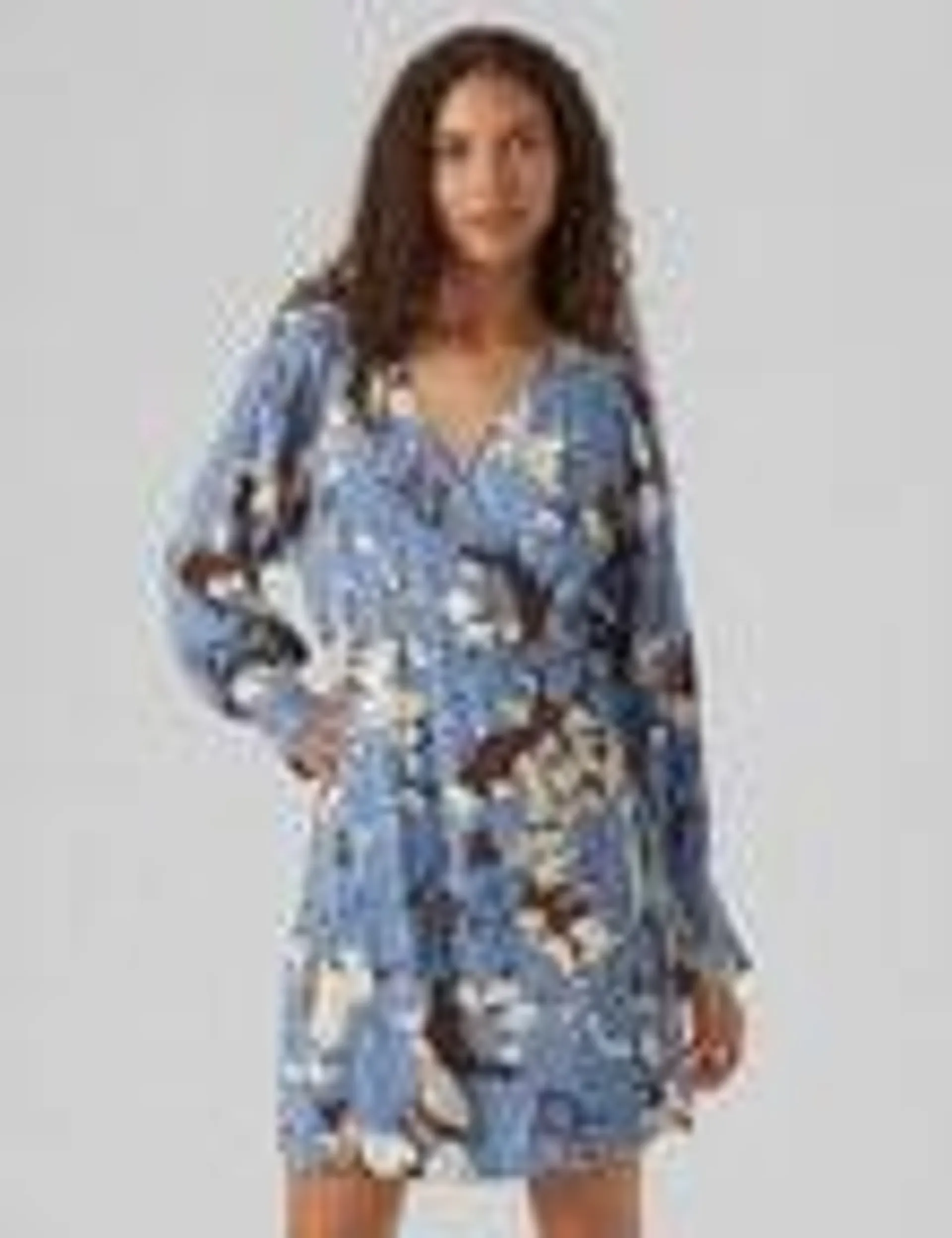 Vero Moda Brita Berta Long Sleeve Short Wrap Dress, Coronet Blue