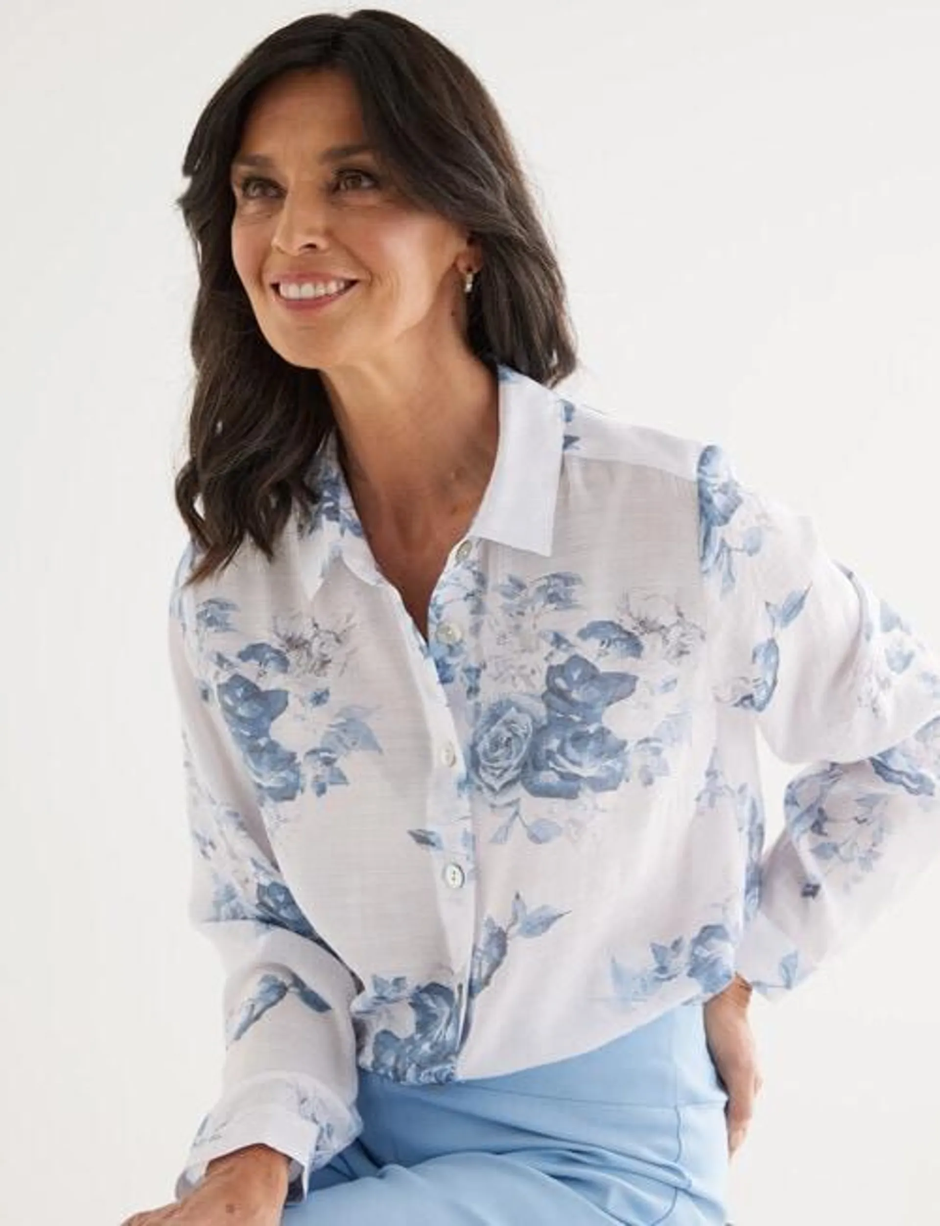 Ella J Classic Shirt, Indigo Rose