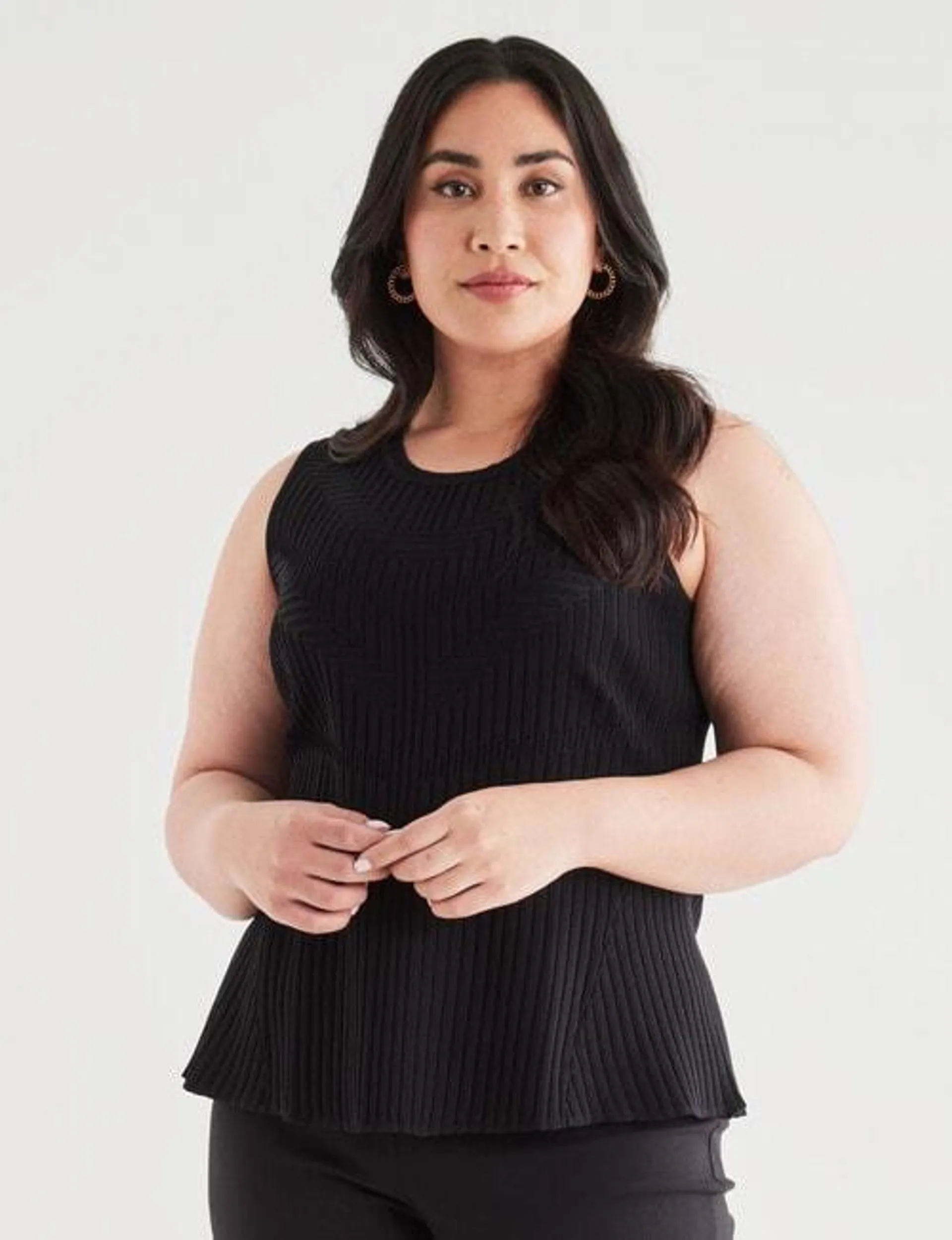 Studio Curve Collection Rib Knit Peplum Top, Black