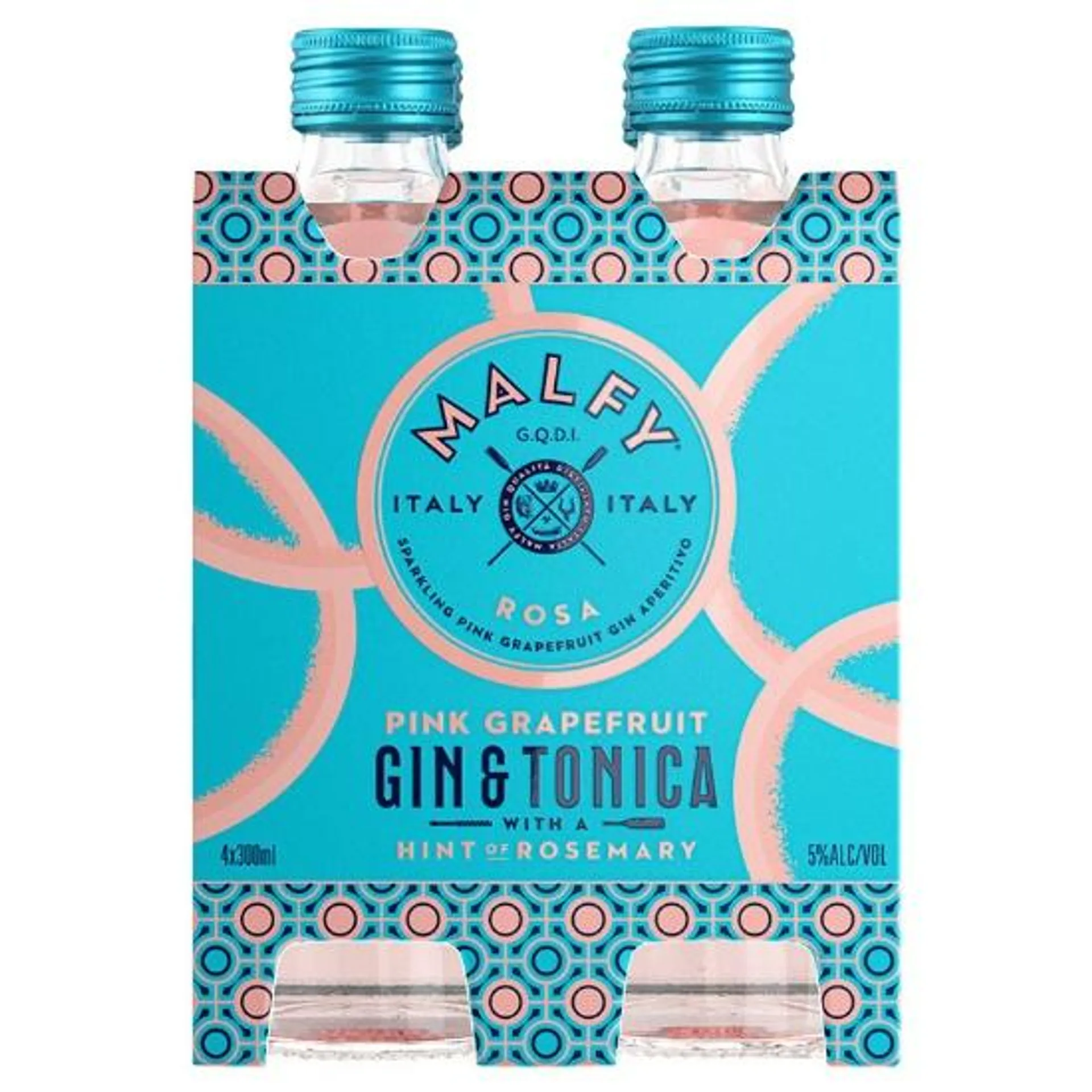 Malfy Rosa Gin & Tonica 5% Bottles 4x300ml