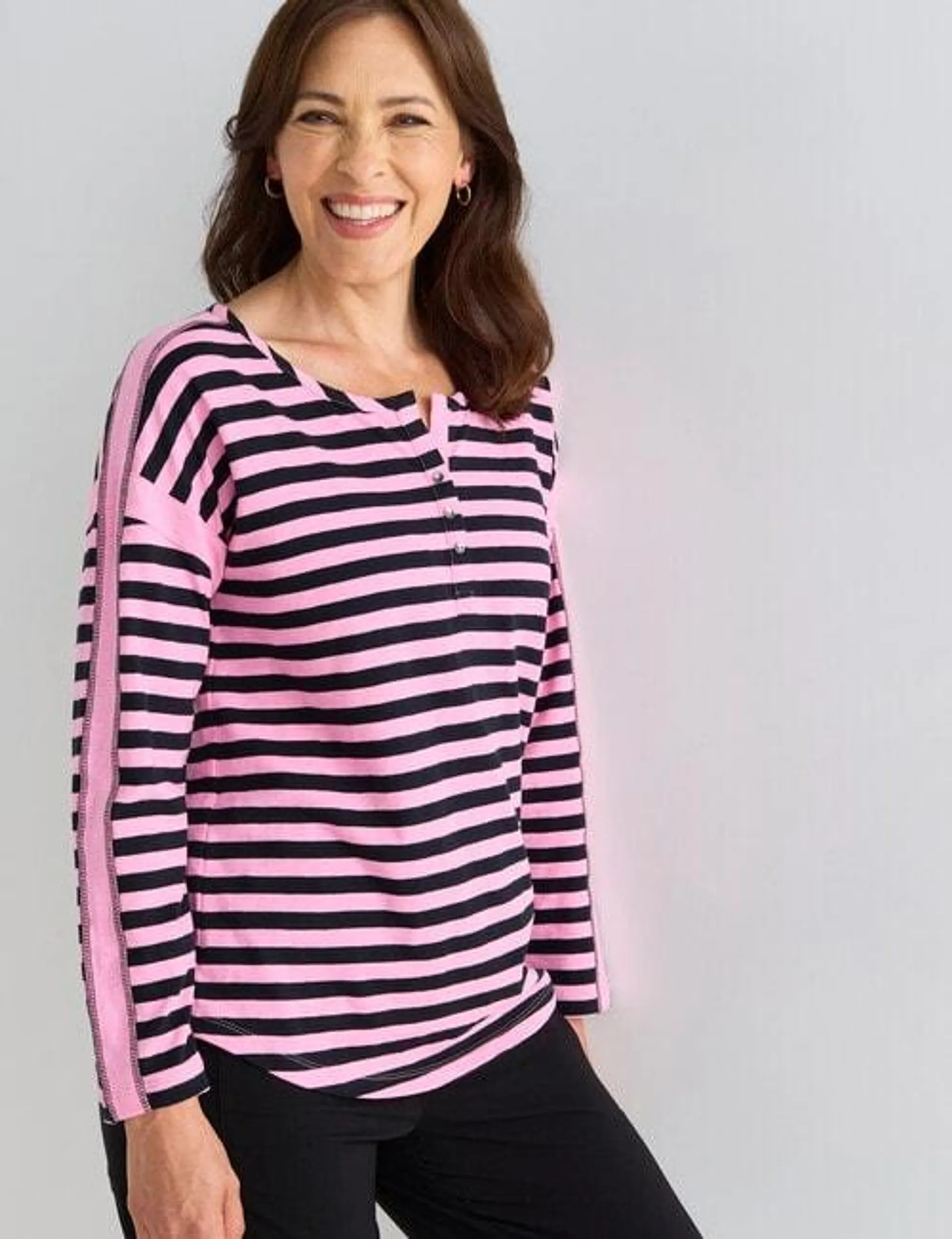 Line 7 Stripe Interpid Top, Pink & Black