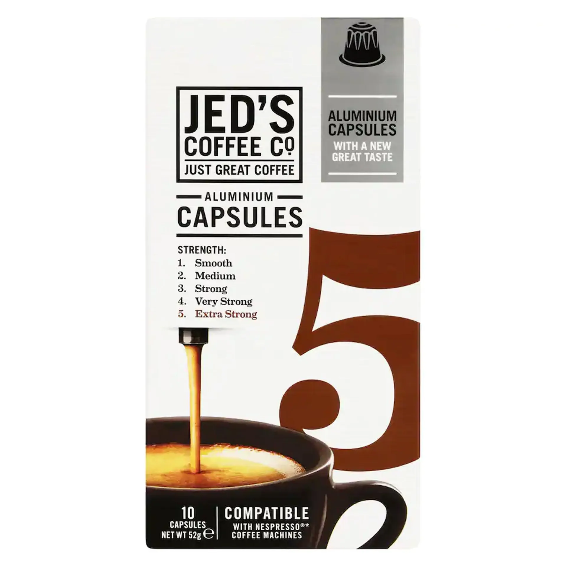 Jed's Aluminium Coffee Capsules 5 Extra Strong 10pk