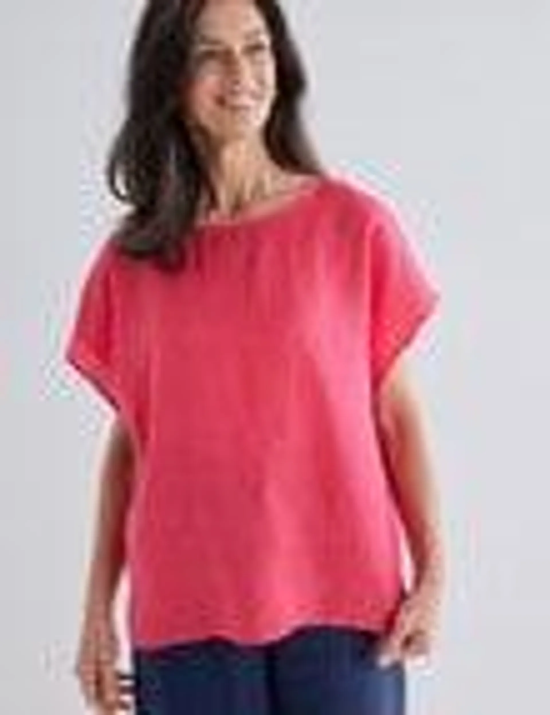 Ella J Linen 3/4 Sleeve Shell Button Top, Raspberry