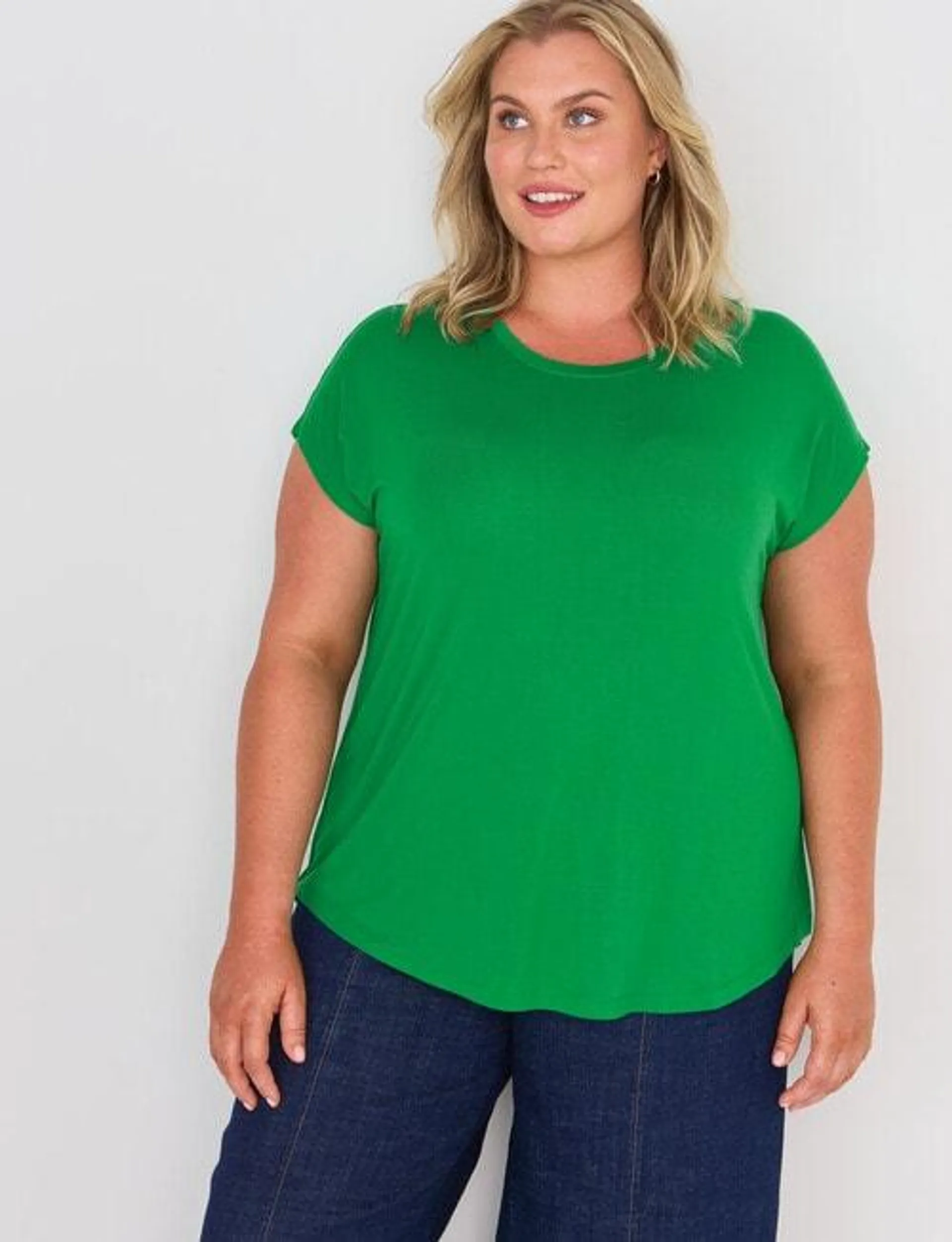 Bodycode Curve Short Sleeve Boxy Tee, Leaf Green