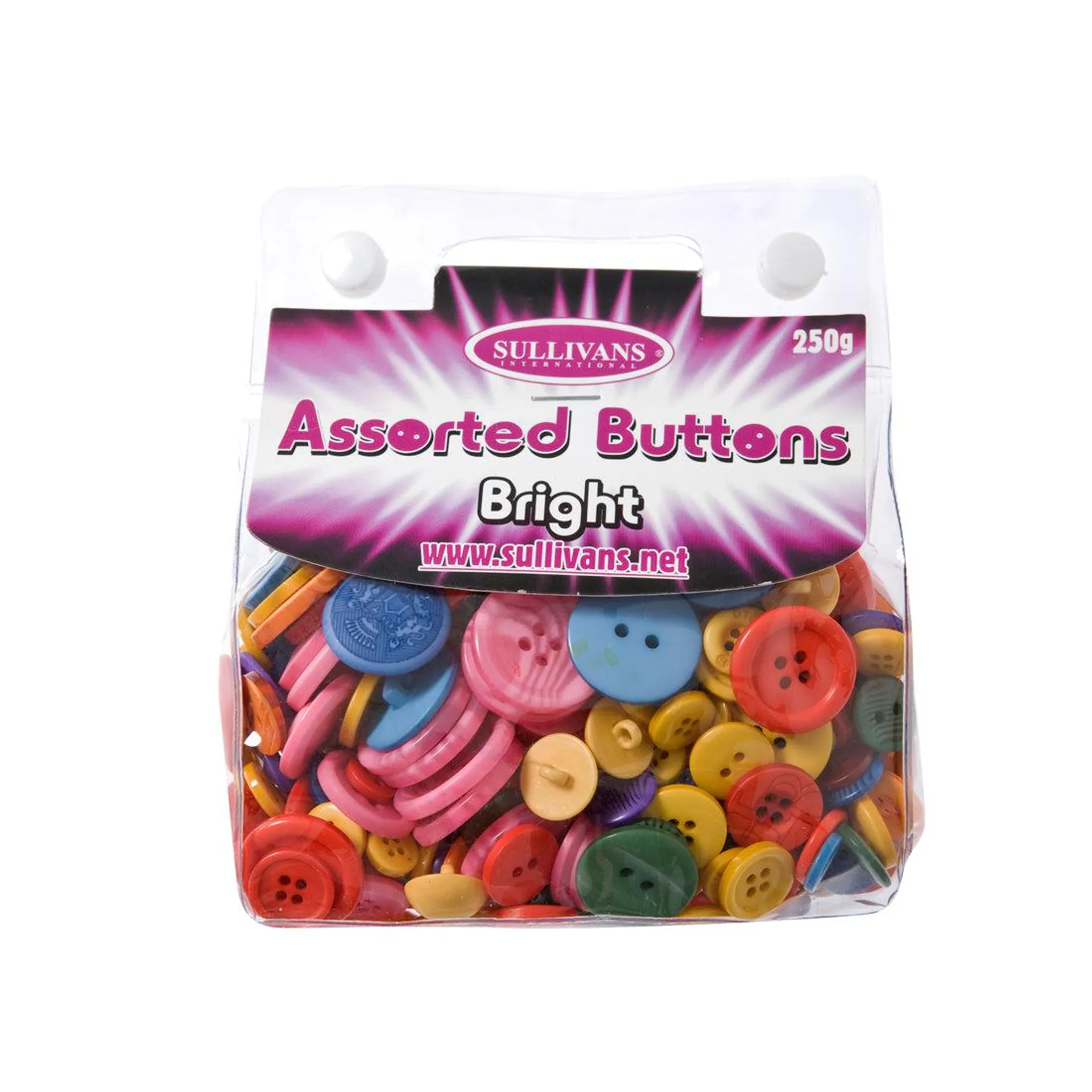 Bag of Assorted Buttons, Bright- 250g