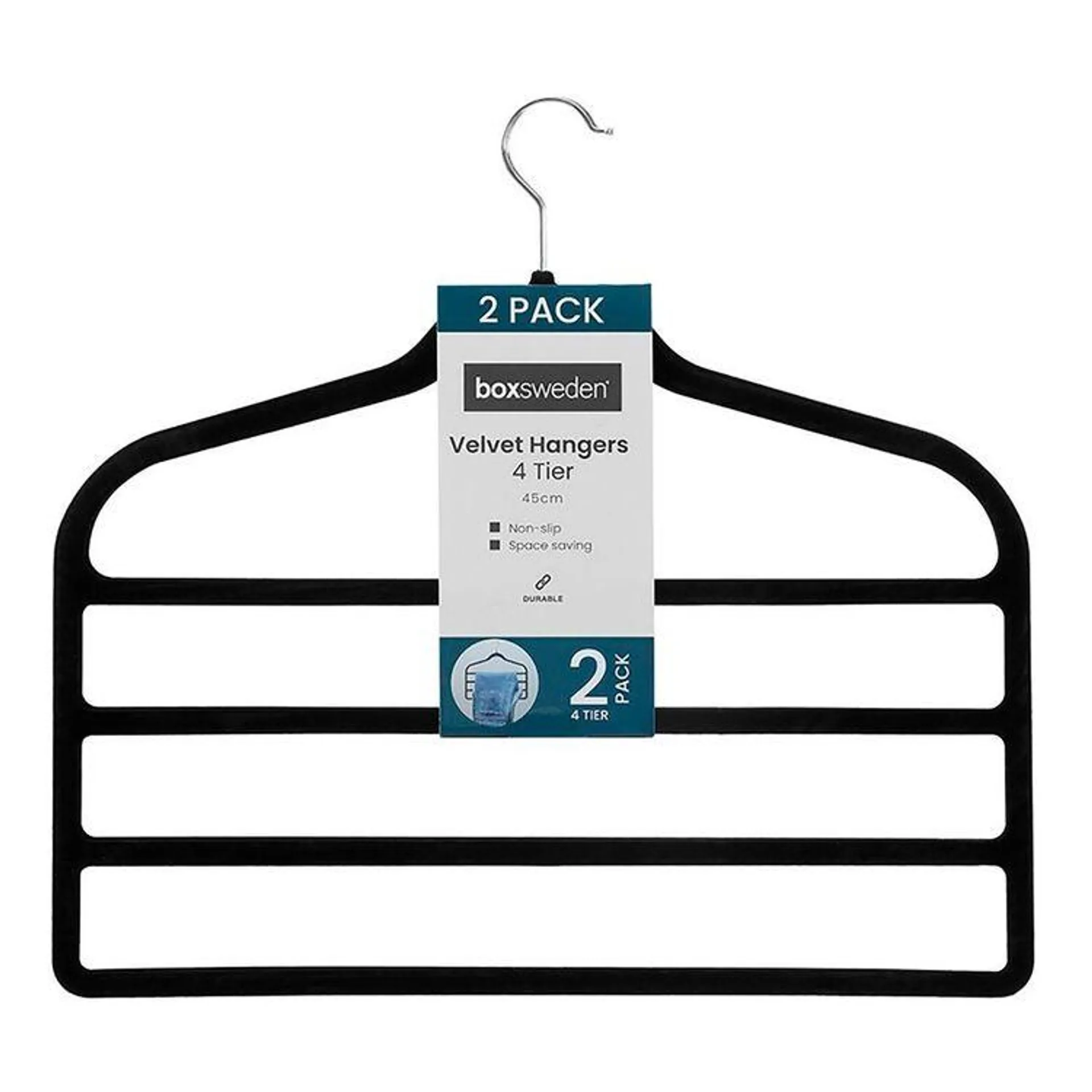 Boxsweden Velvet Hangers 4 Tier 2 Pack Black