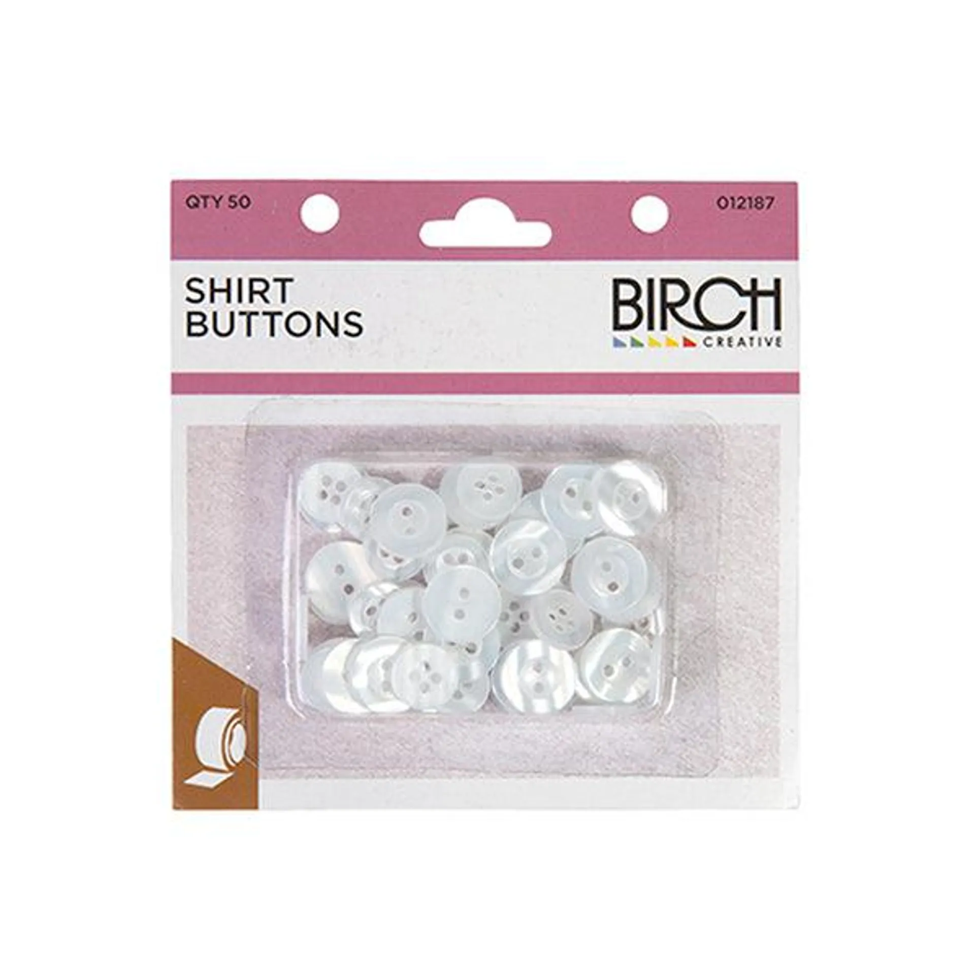 Birch Shirt Buttons, White- 50pk
