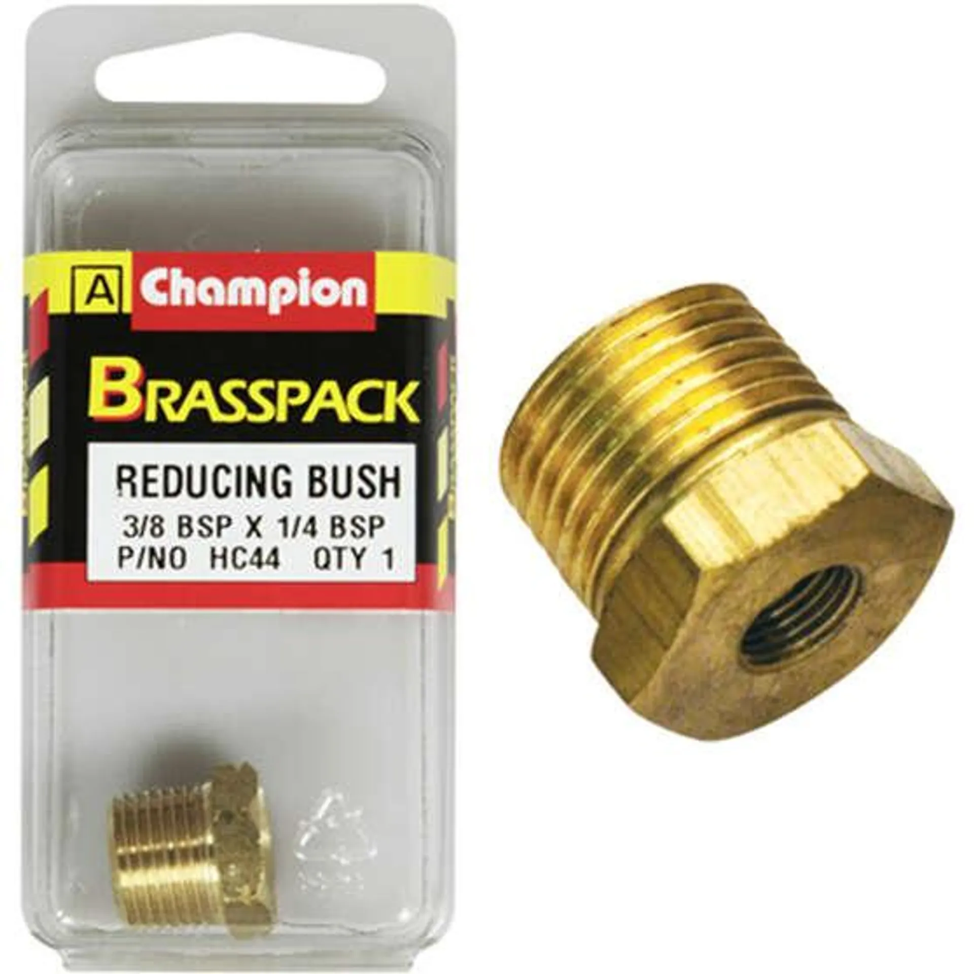 Champion Brass Pack Hex Reducing Bush HC44, 3/8" to 1/4"