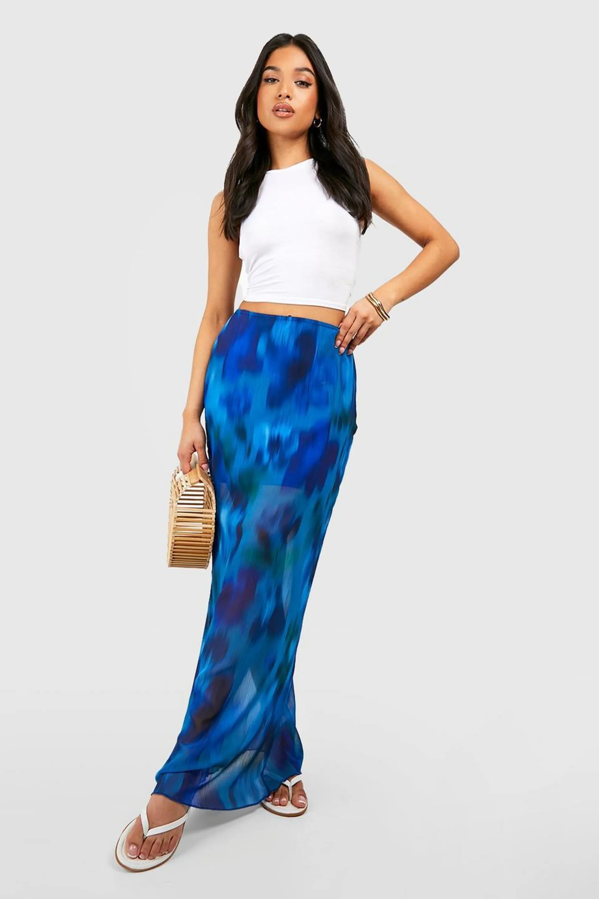 Petite Blurred Floral Sheer Maxi Skirt