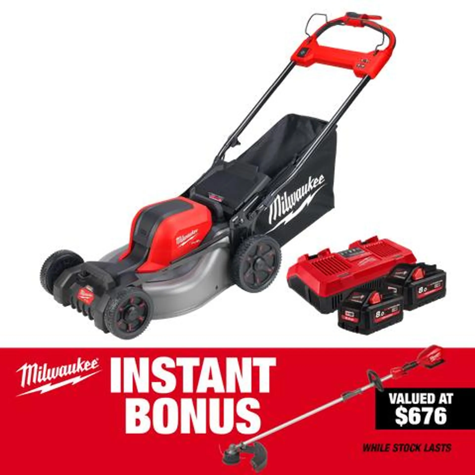 Milwaukee M18 FUEL Lawn Mower 2x 18V with Bonus Line Trimmer 8Ah