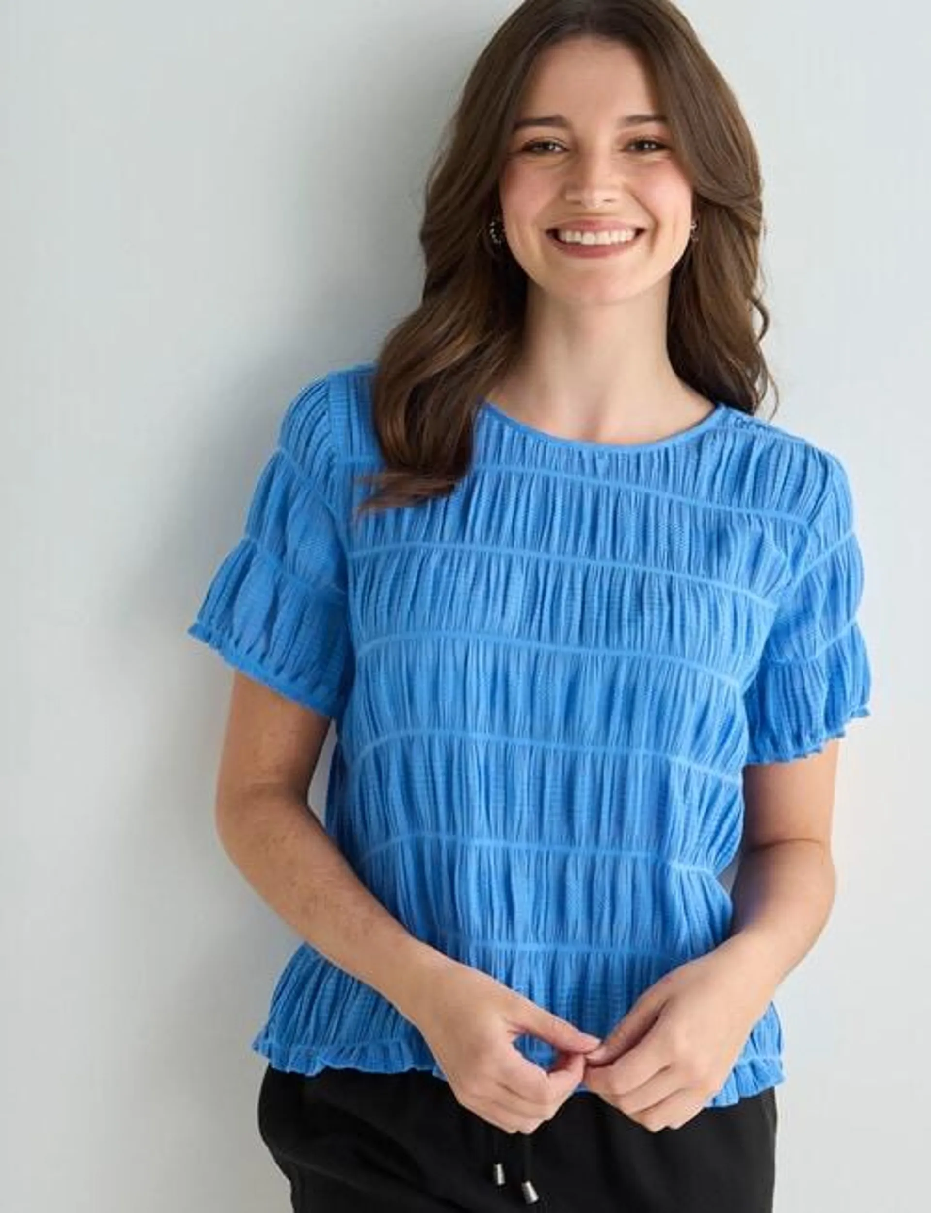 Zest Textured Short Sleeve Top, Dusk Blue