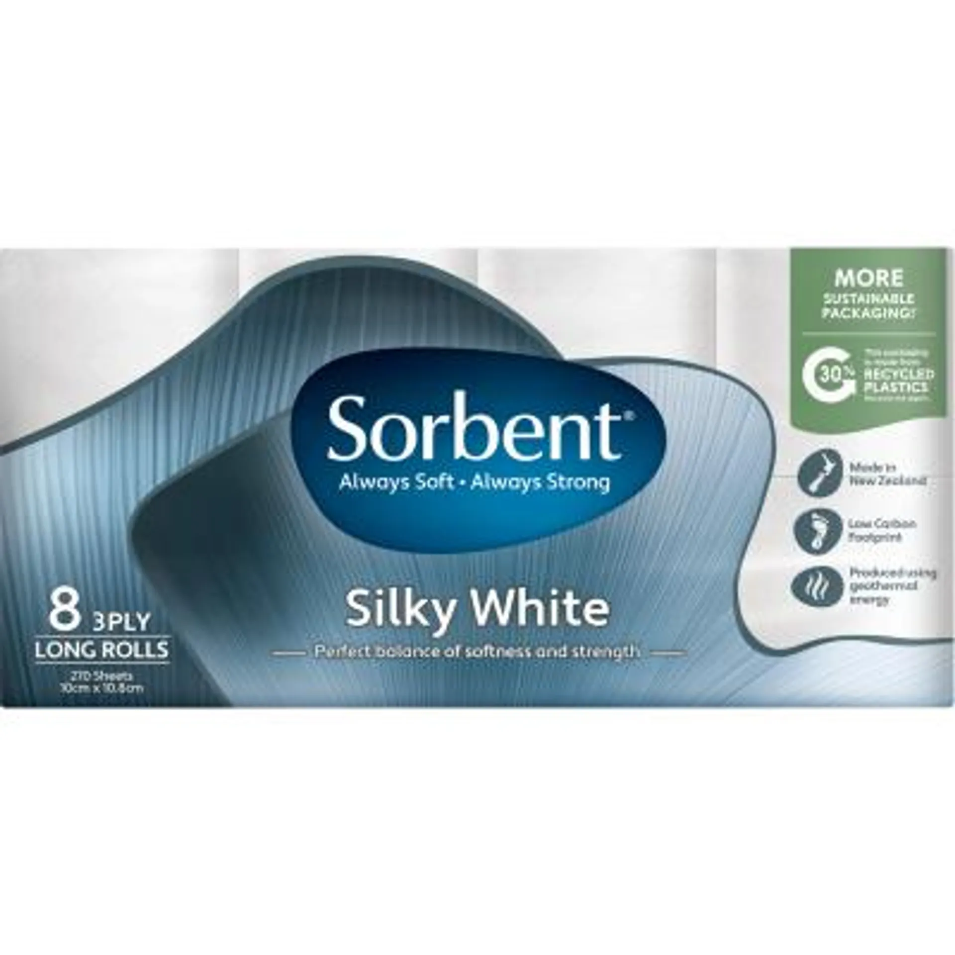 Sorbent Silky White Long Roll 3 Ply Toilet Rolls