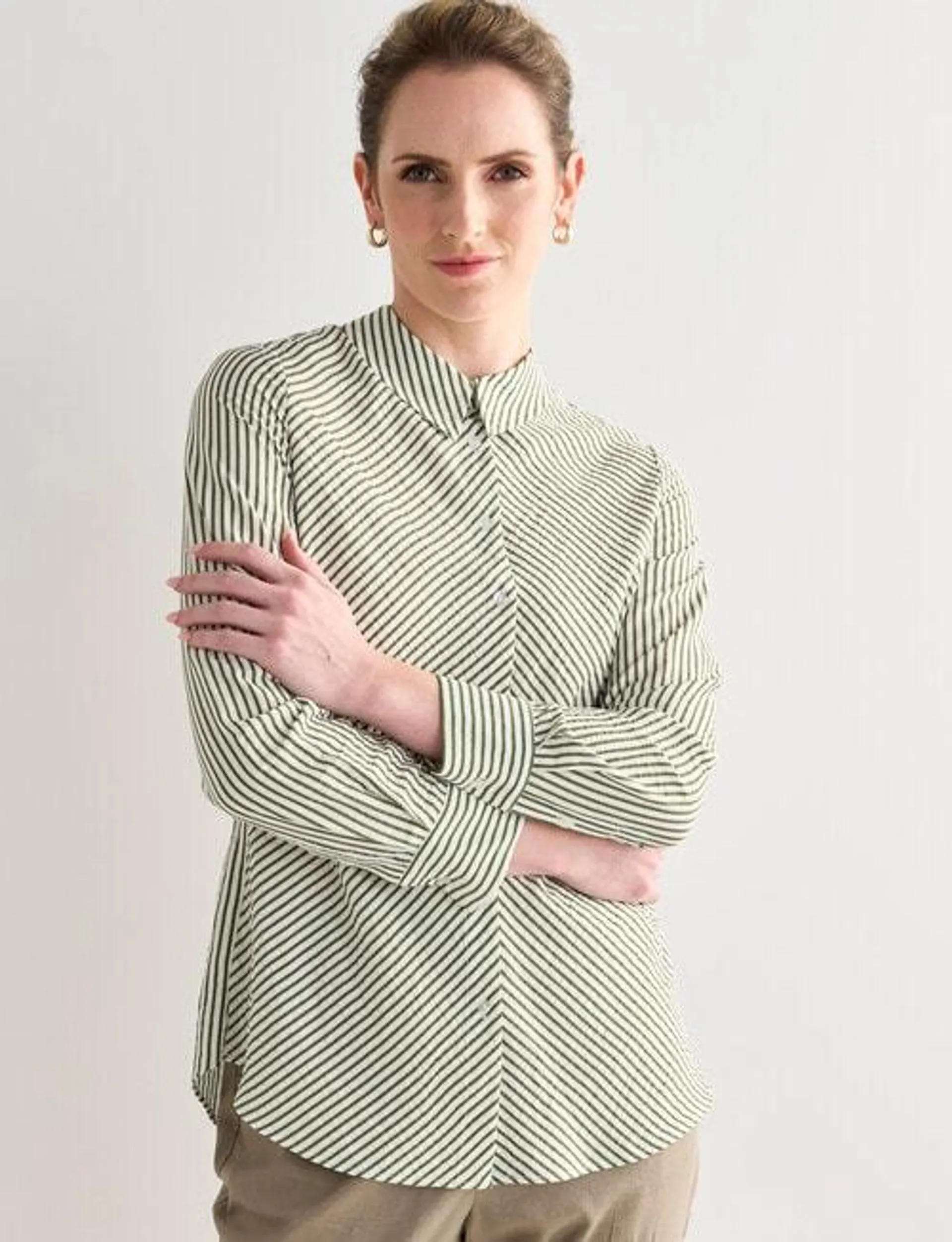 Jigsaw Stripe Bias Cut Shirt, Green