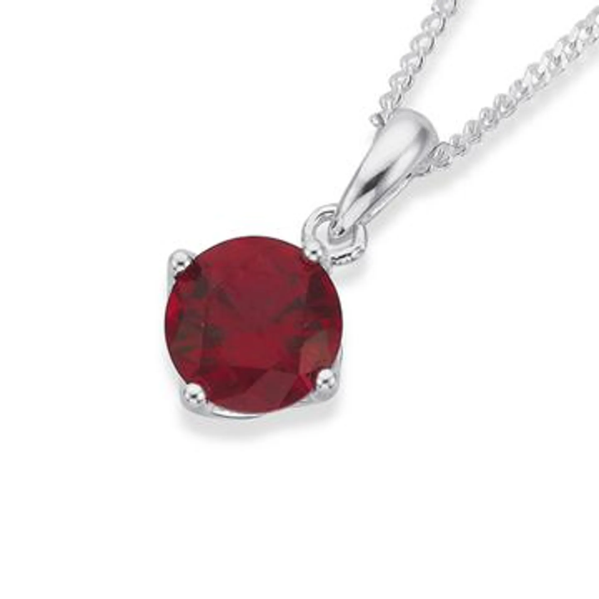Sterling Silver Red Cubic Zirconia 6.5mm Claw Set Pendant