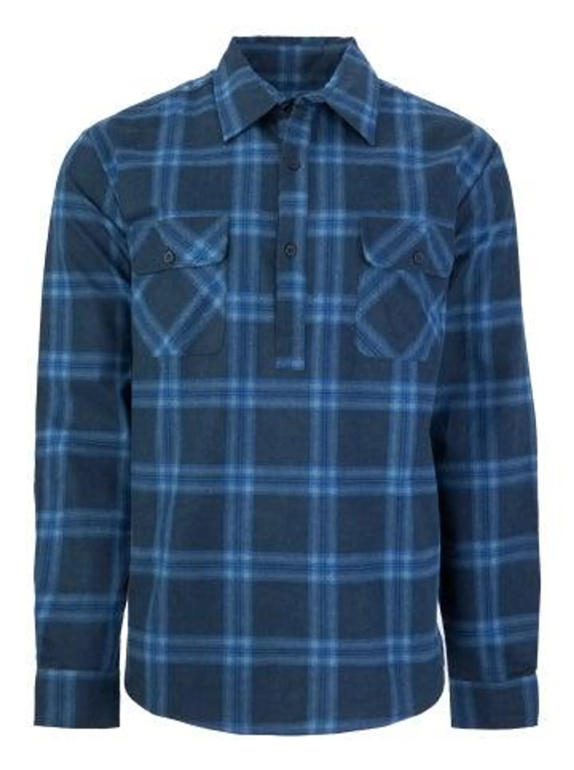 Men's 1/2 Placket Flannel Shirt in Blue/bright Blue/grey