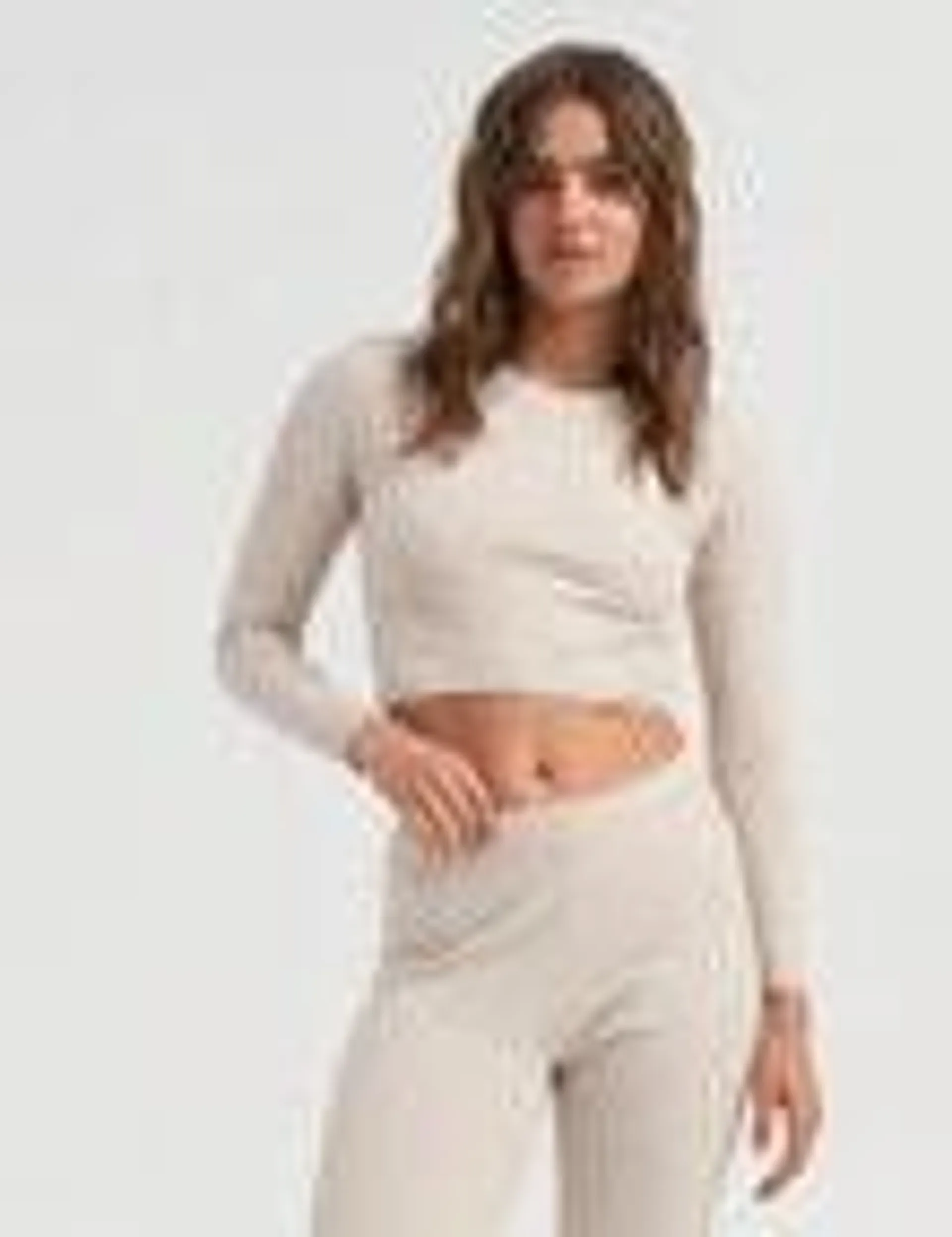 ONLY Jenna Life Long Sleeve Crop Round Neck Knit Top, Pumice Stone