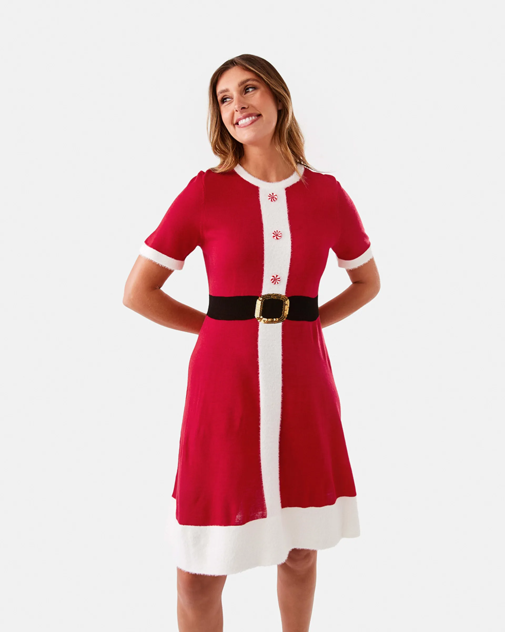 Short Sleeve Christmas Knit Mini Dress