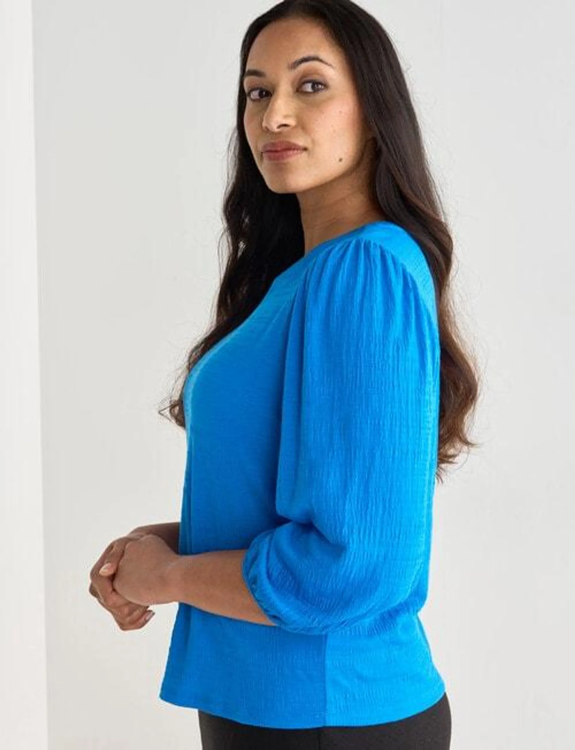 Whistle 3/4 Puff Sleeve Tee, Azure