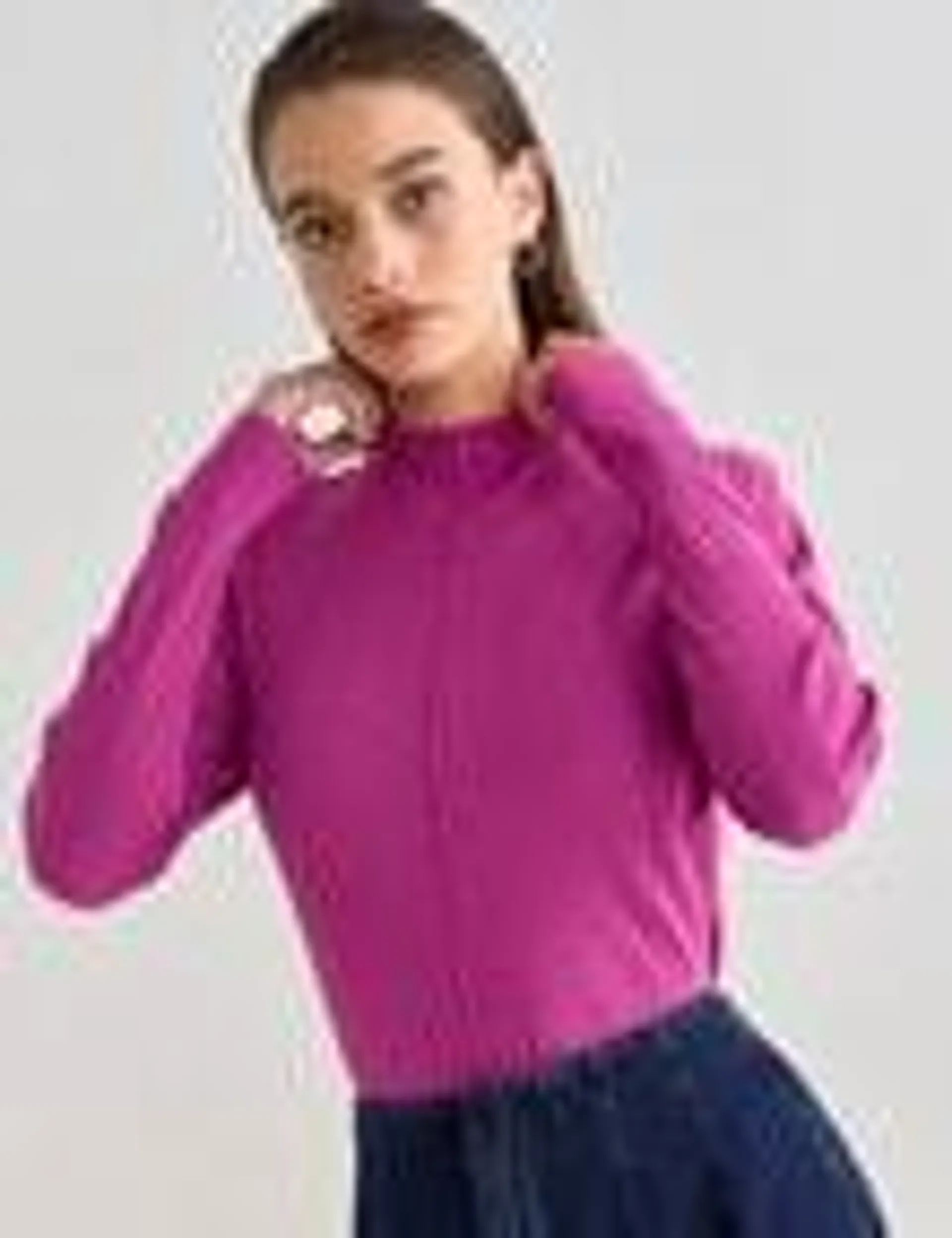 Mineral Contrast Stitch Rib Top, Magenta