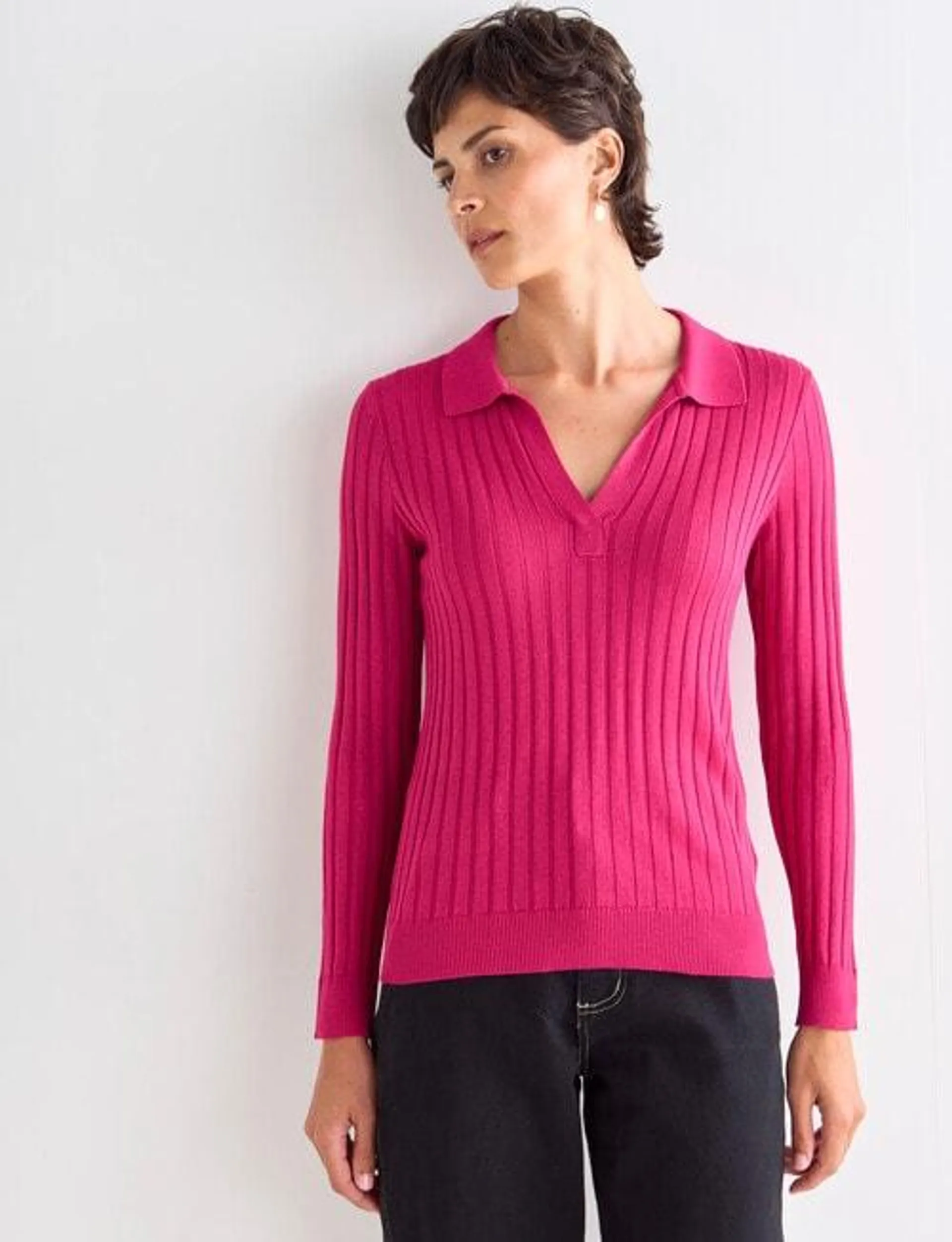 Jigsaw Sparkle Knitwear Polo, Raspberry