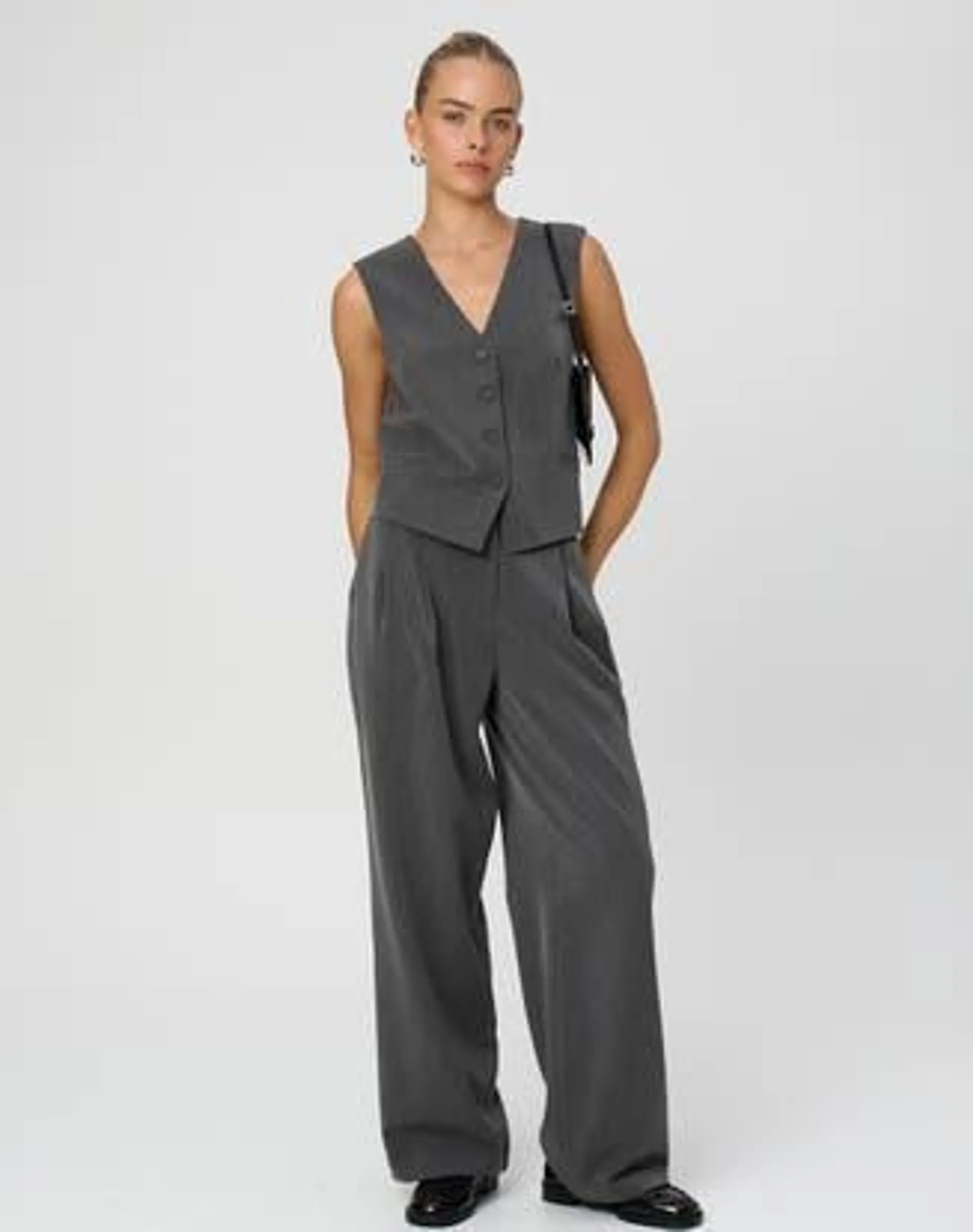 High Rise Wide Leg Tailored Pant