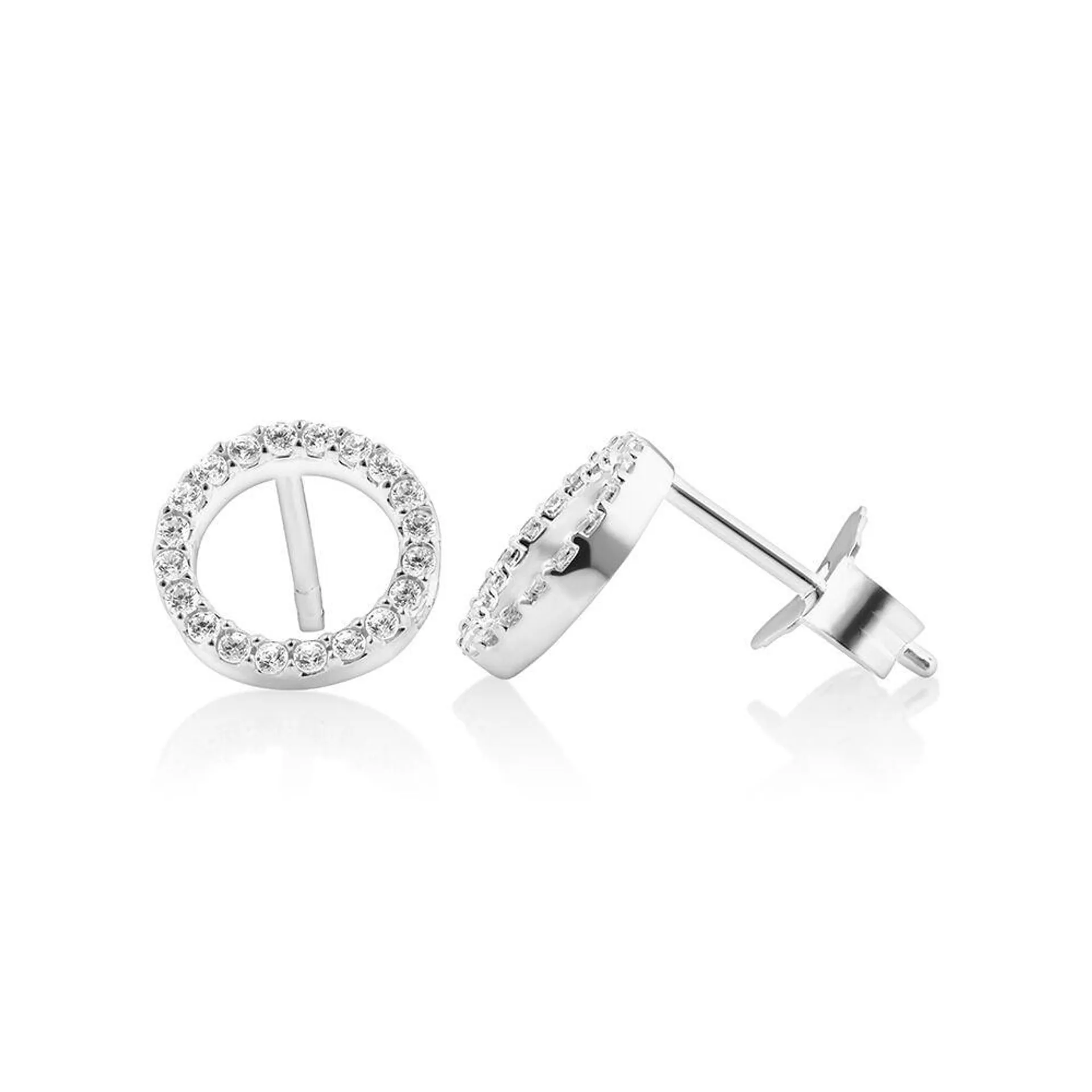 Circle Stud Earrings with Cubic Zirconia in Sterling Silver