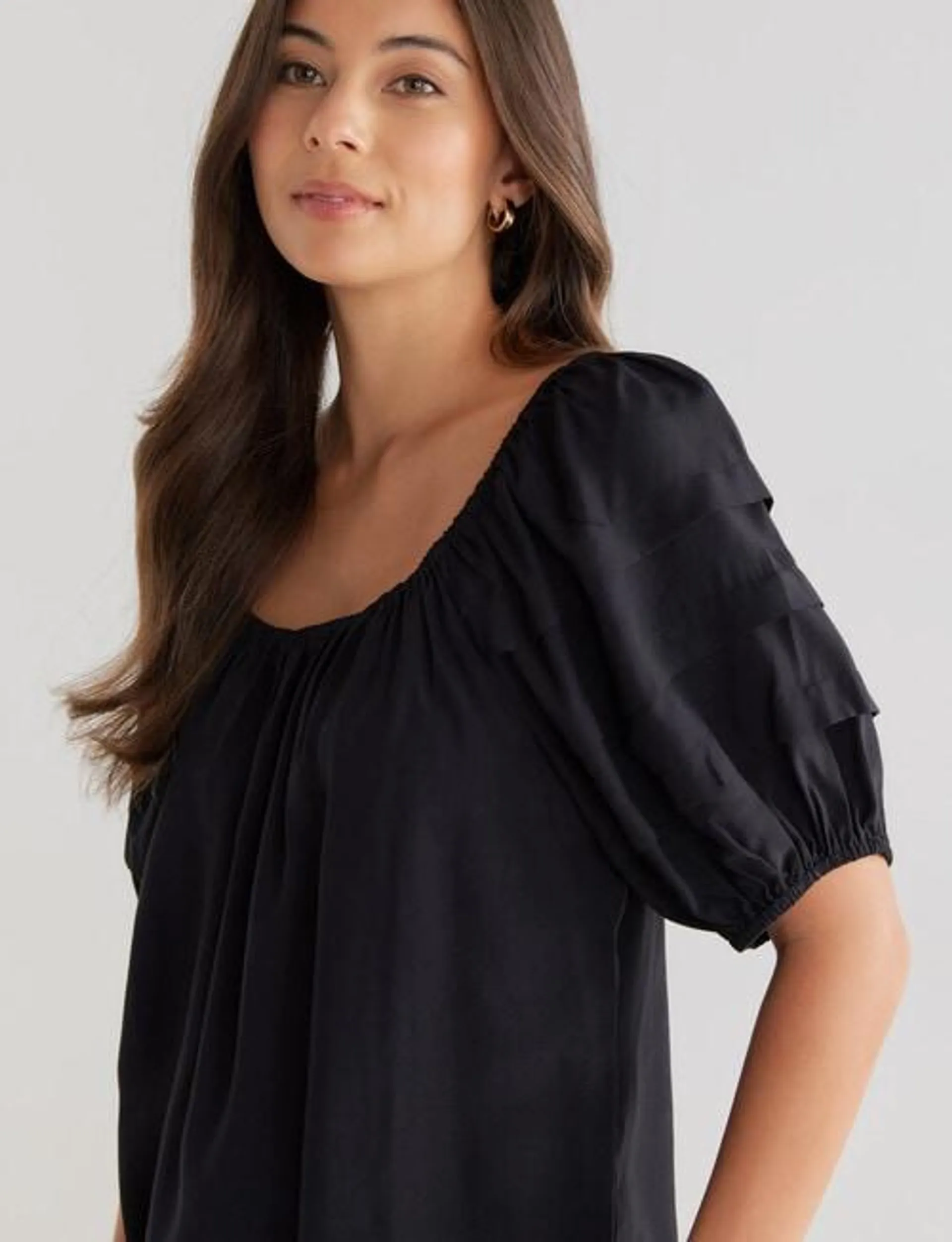 Whistle Puff Sleeve Top, Black