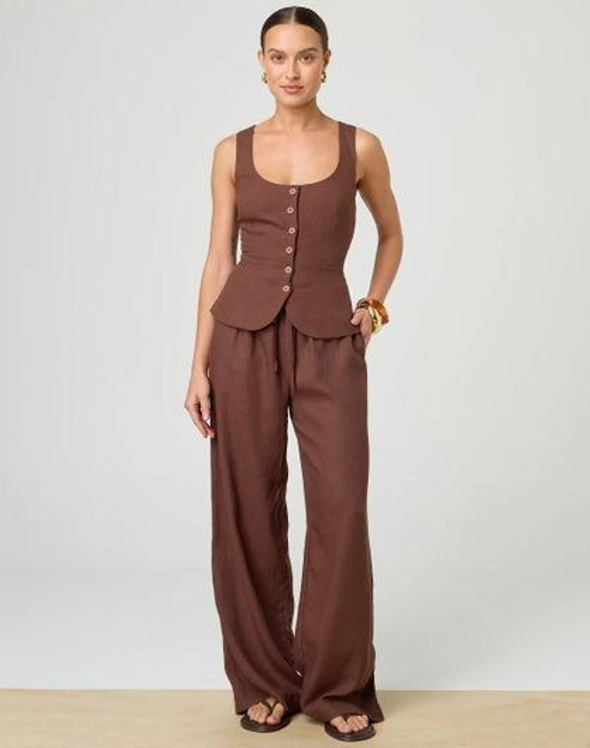 Tie Waist Linen Blend Pant