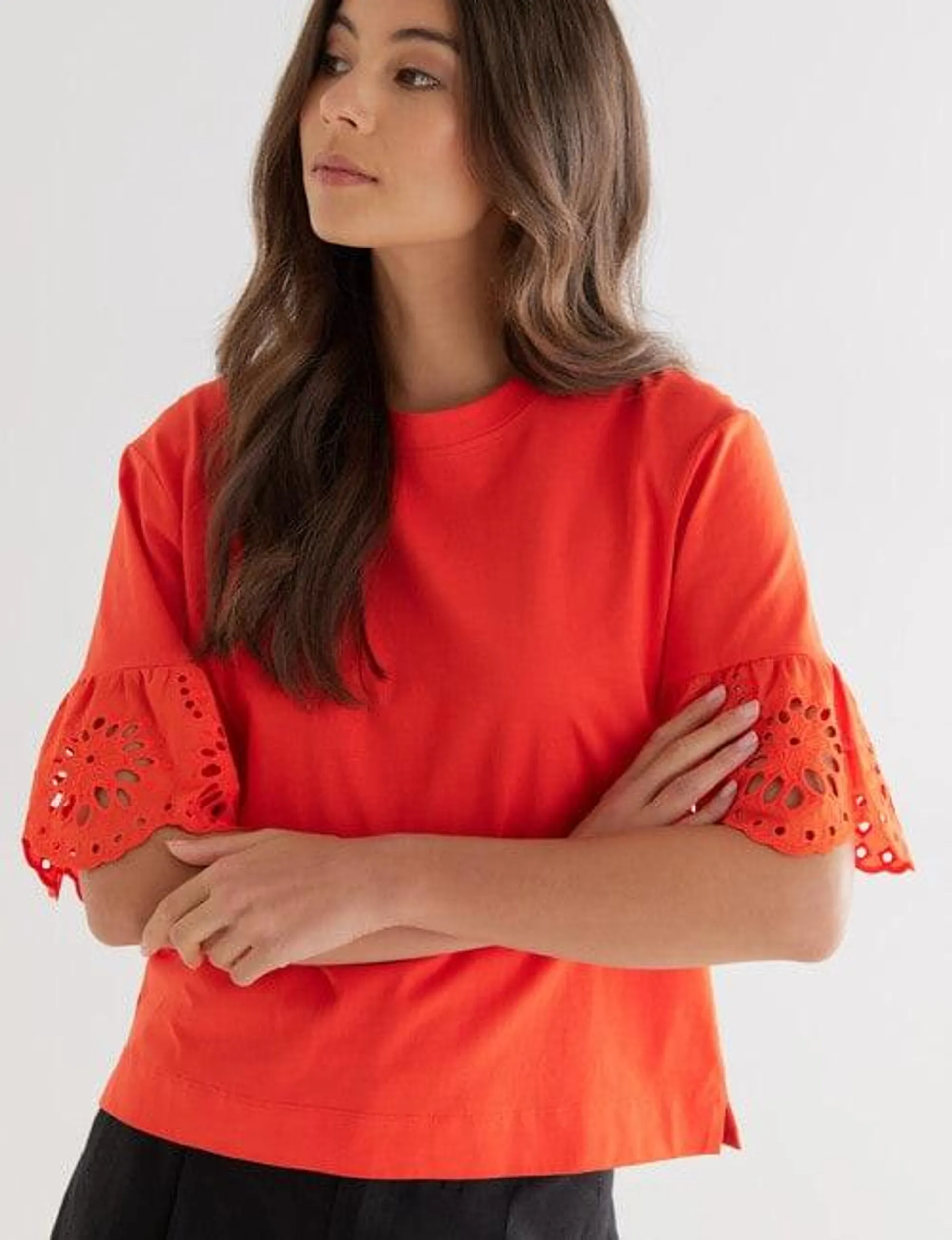 Whistle Drop Shoulder Detail Tee, Orange