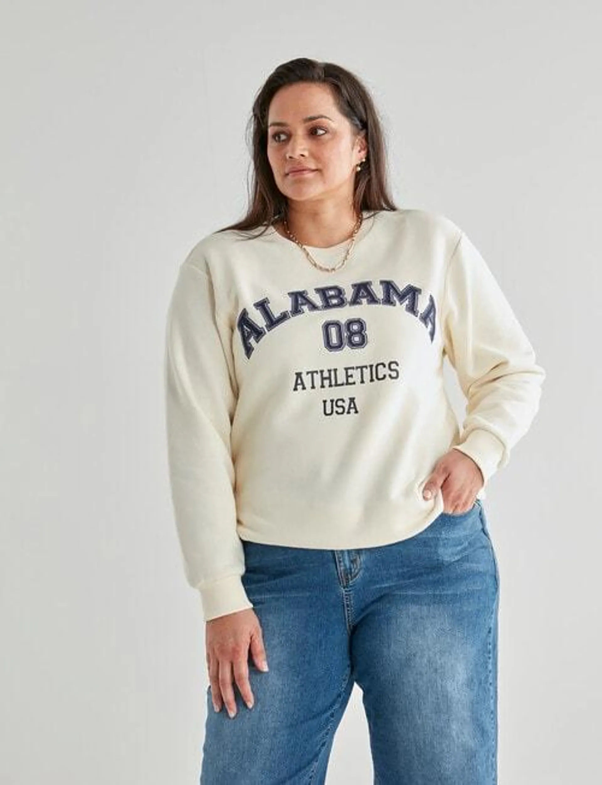 Studio Curve Collegiate Sweater, Cream