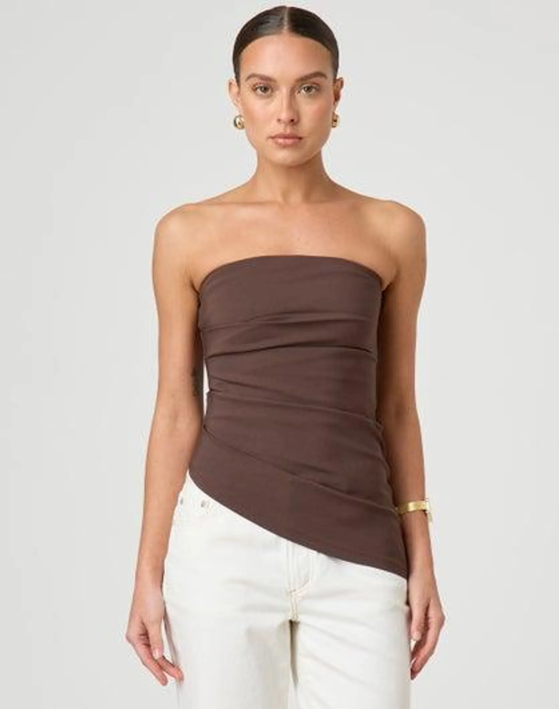 Strapless Asymmetric Longline Top