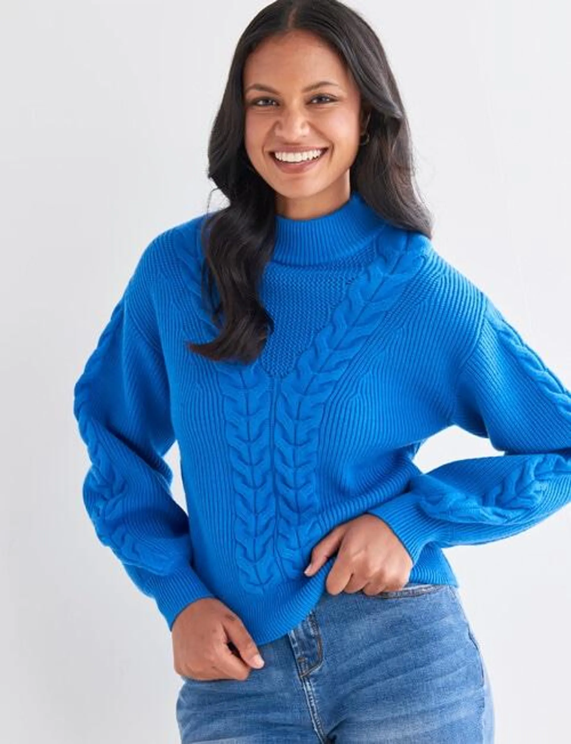 Zest Cable Knit Jumper, Olympic Blue