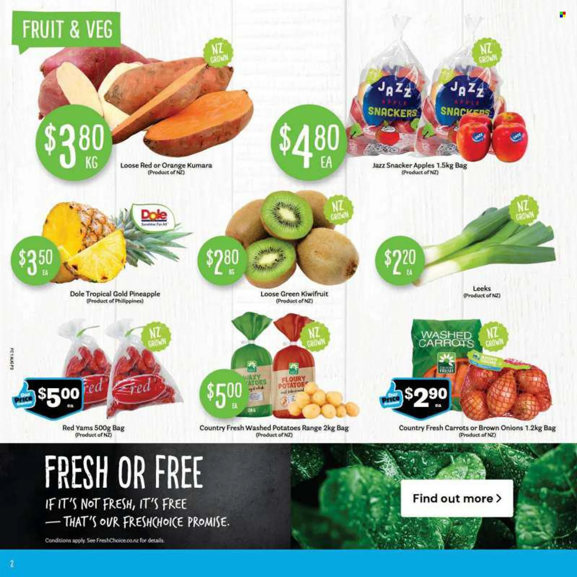 Fresh Choice mailer - 01.08.2022 - 07.08.2022 - Sales products - carrots, potatoes, onion, Dole, kiwi, pineapple, orange, apples, Sunshine. Page 2.
